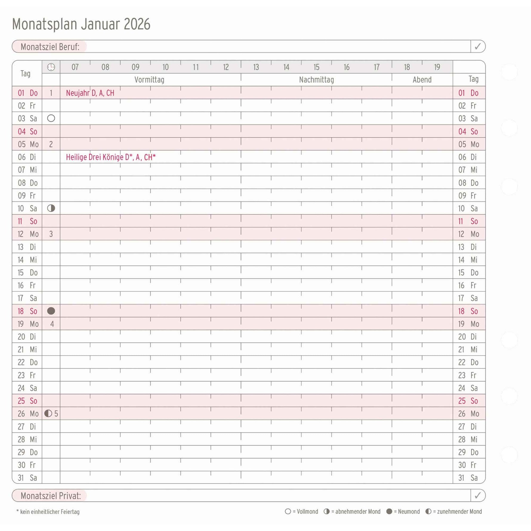 Chronoplan Einlage Kalender 2026 Midi