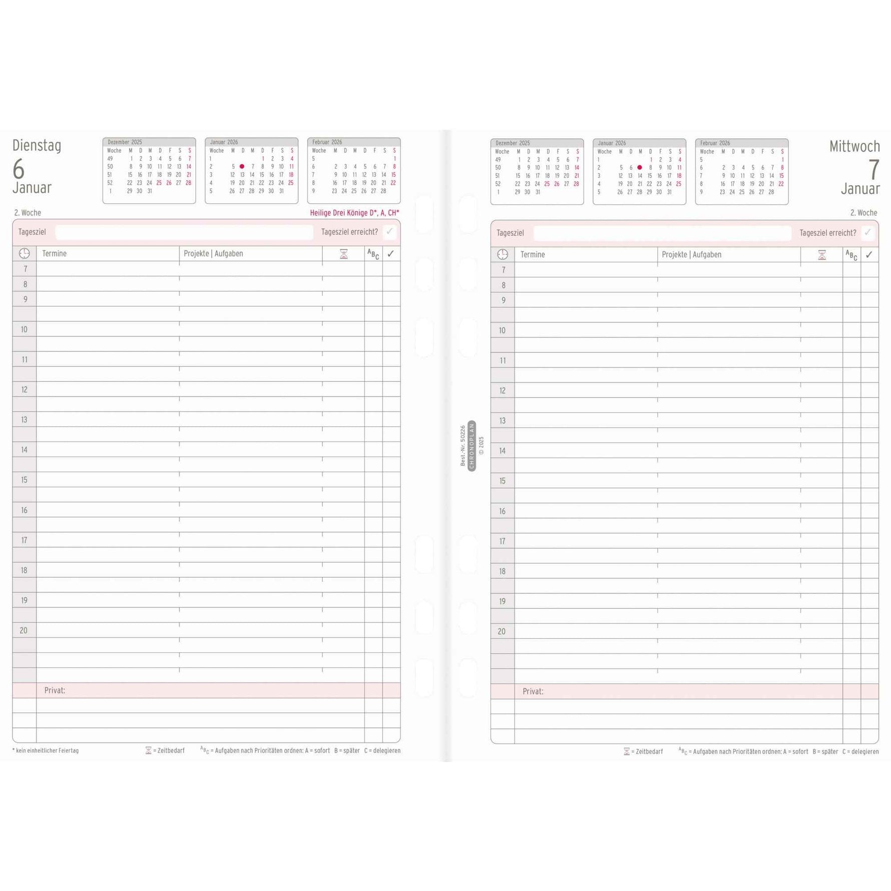 Chronoplan Einlage Kalender DIN A5 2026