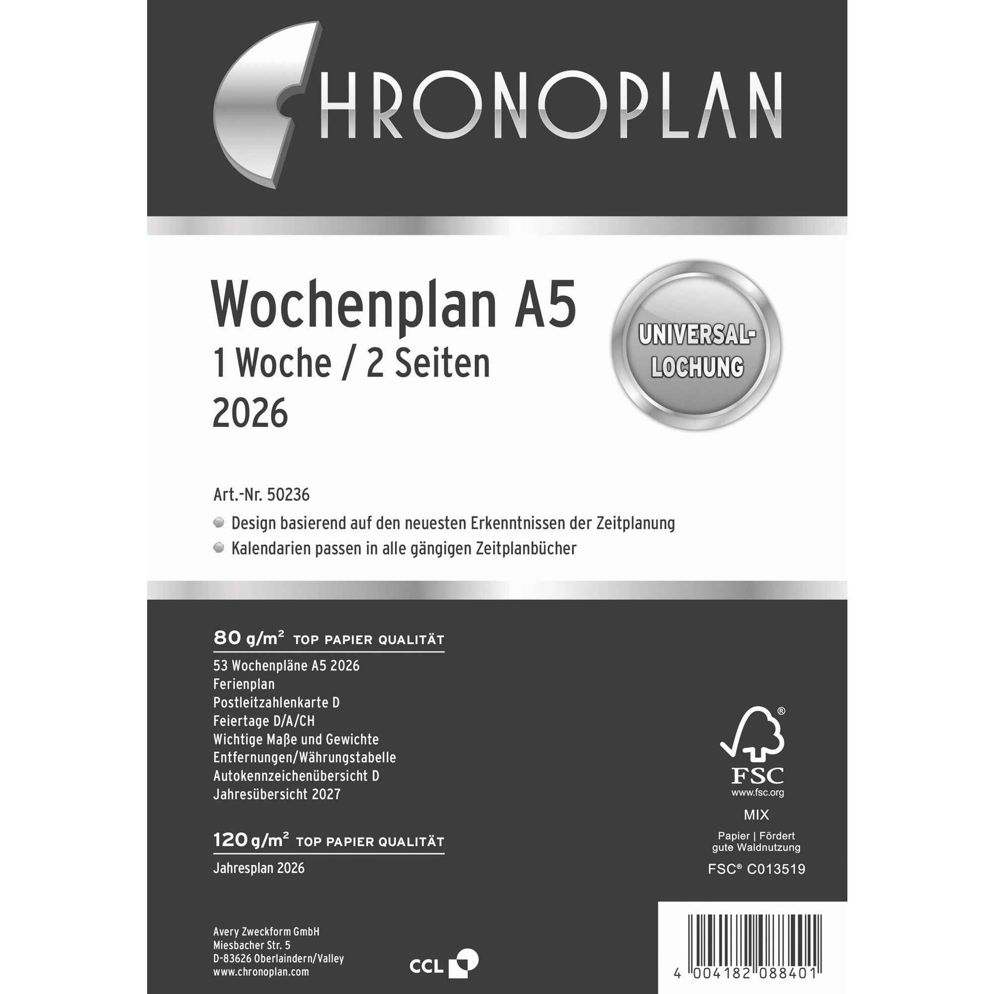 Chronoplan Einlage Kalender 2026