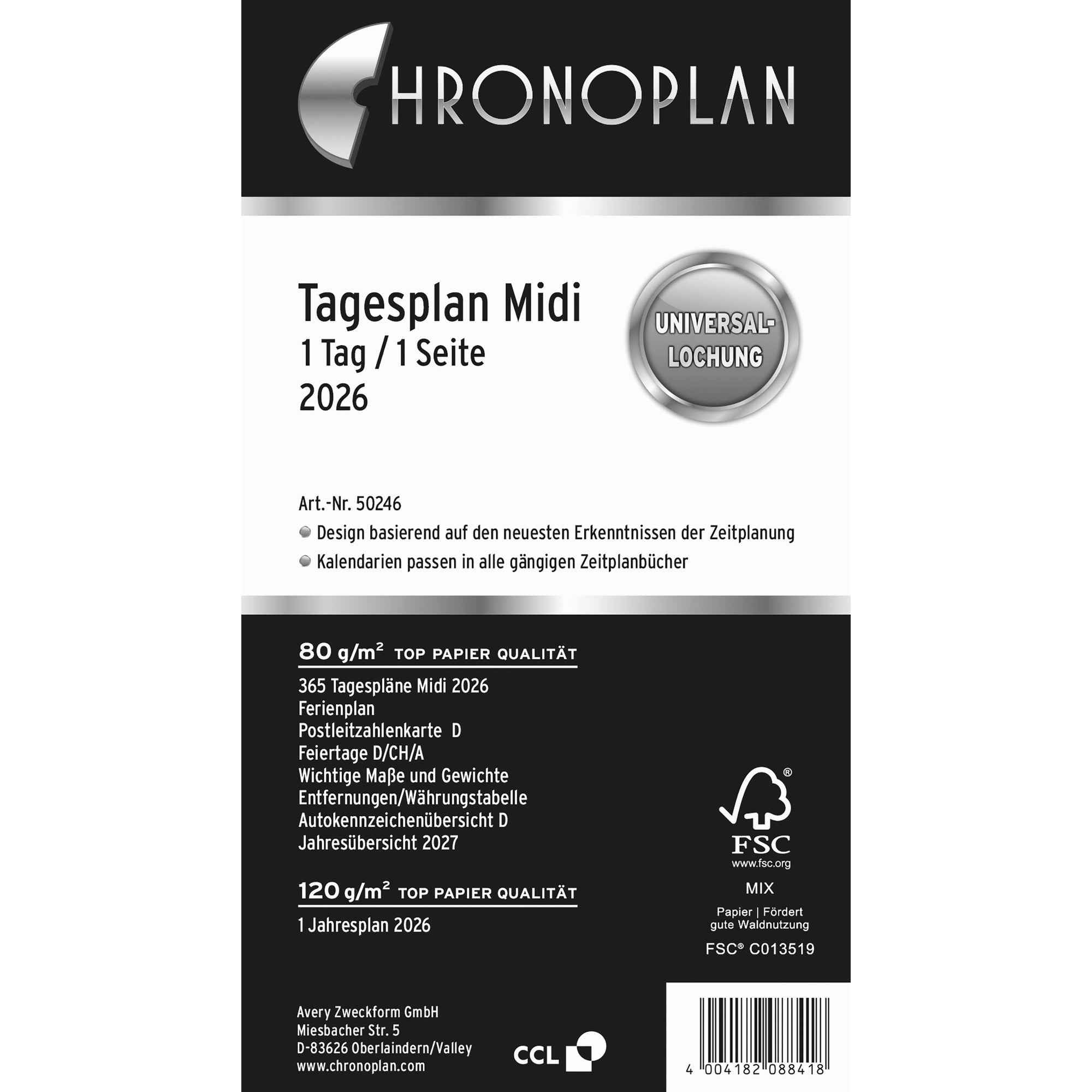 Chronoplan Einlage Kalender Midi 2026