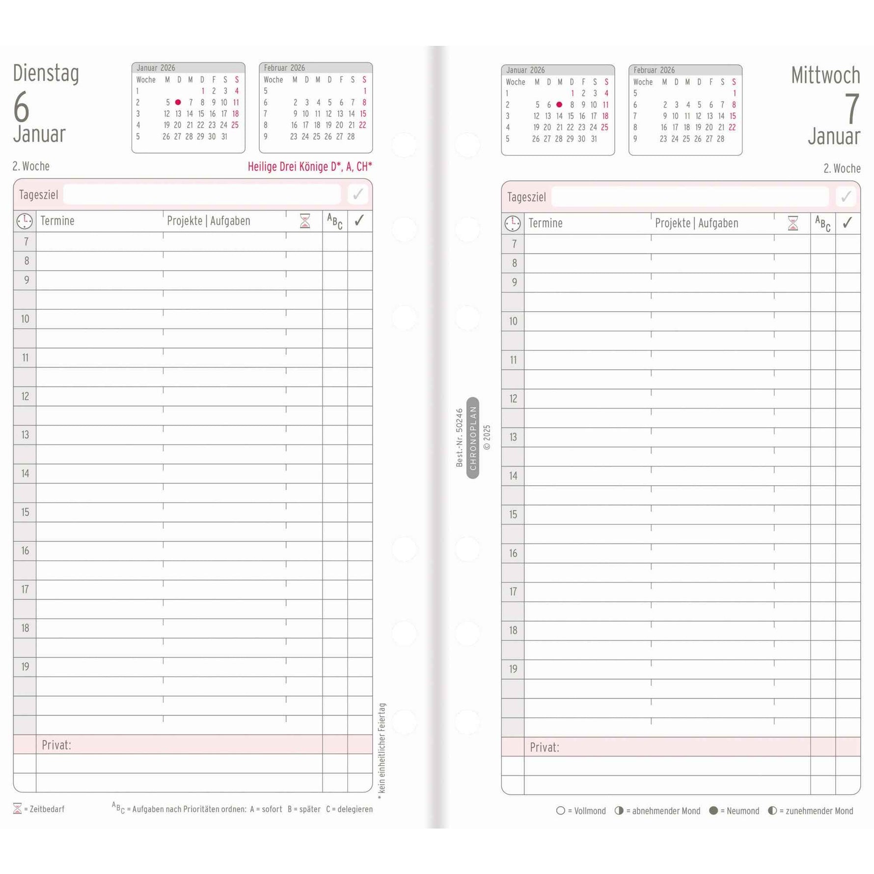 Chronoplan Einlage Kalender Midi 2026