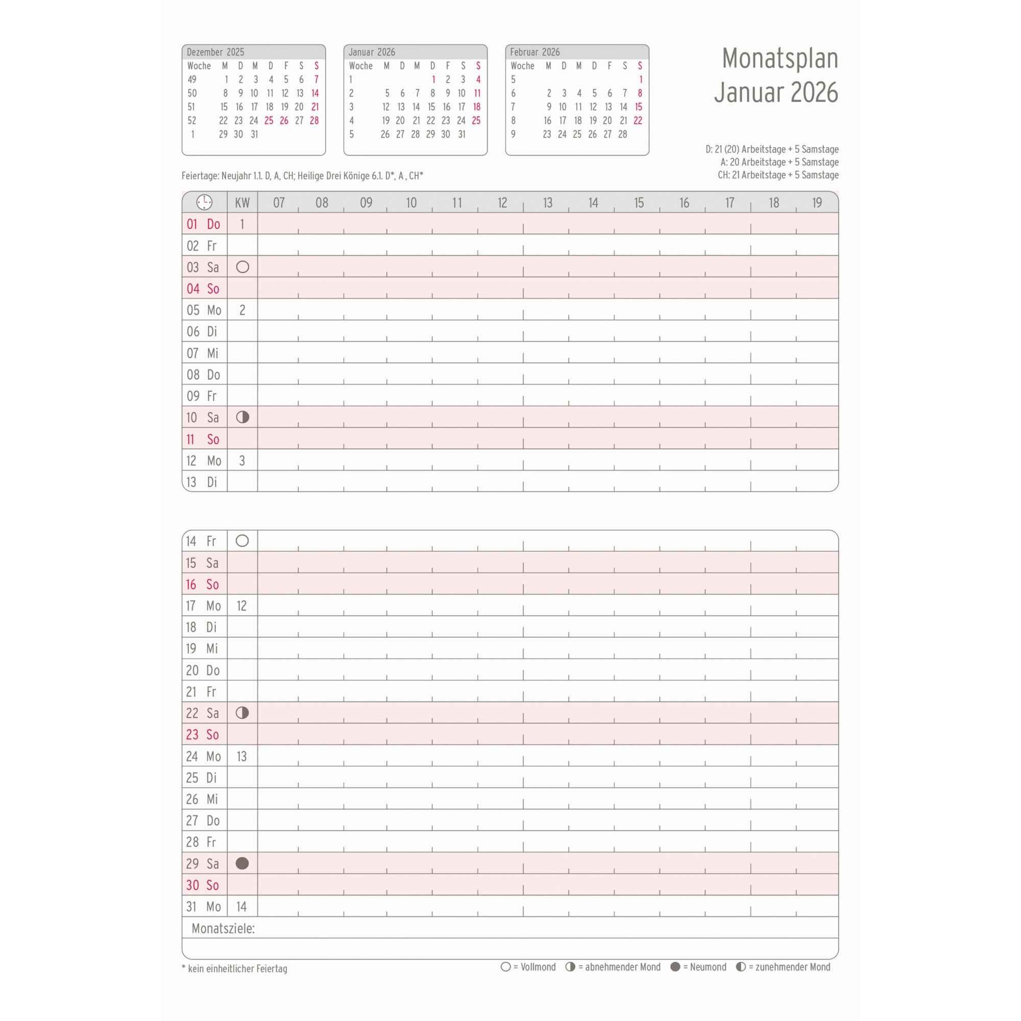 Chronoplan Einlage Kalender 2026