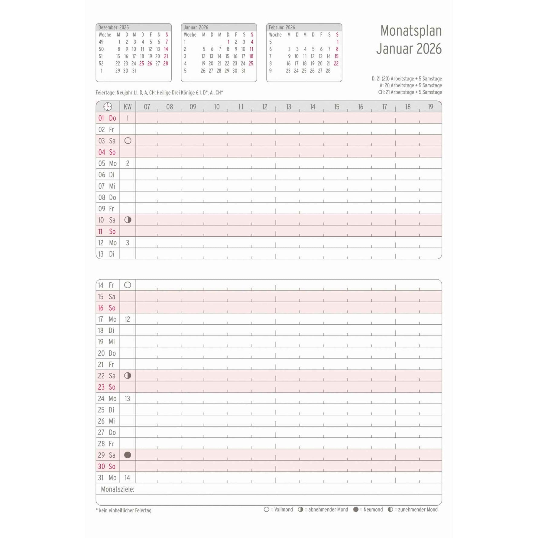 Chronoplan Einlage Kalender 2026