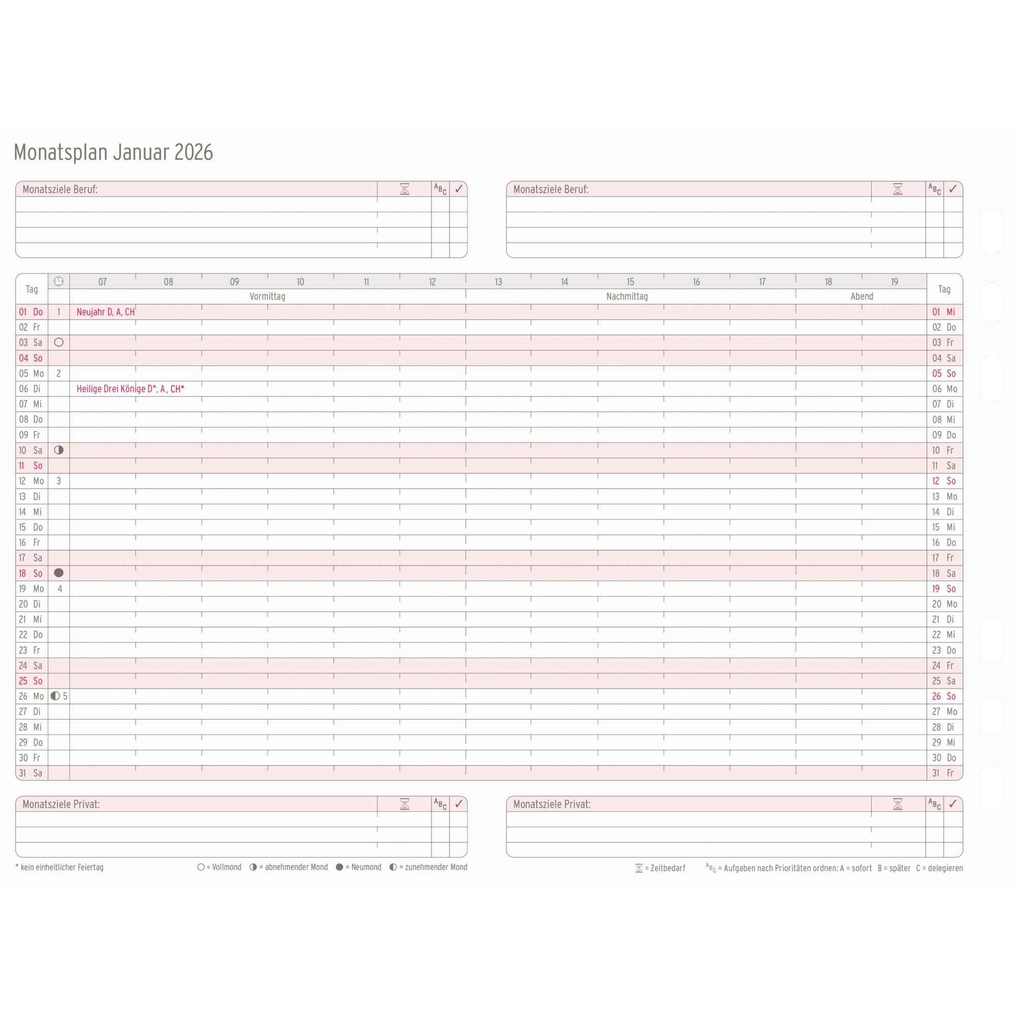 Chronoplan Einlage Kalender 2026 DIN A5