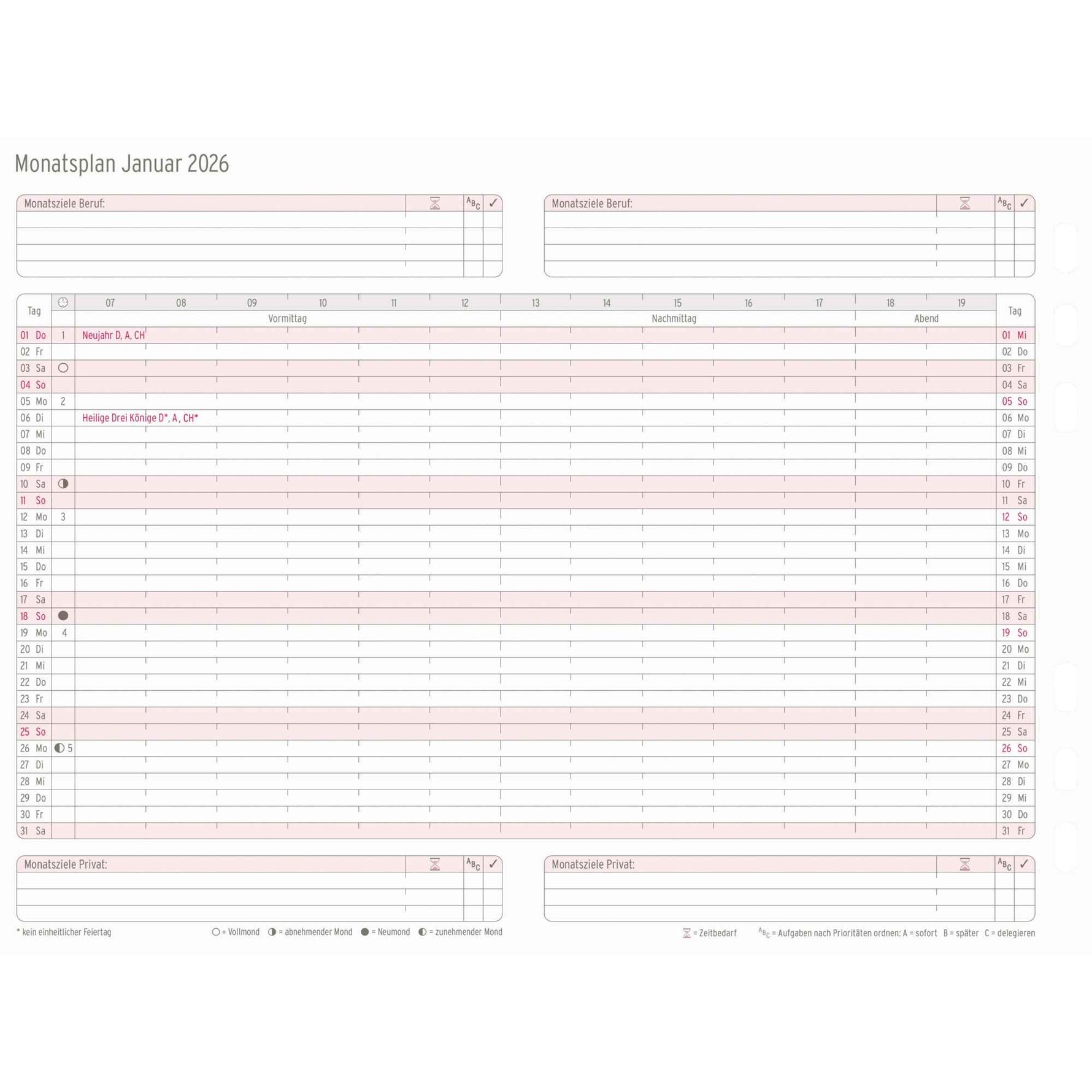 Chronoplan Einlage Kalender 2026 DIN A5