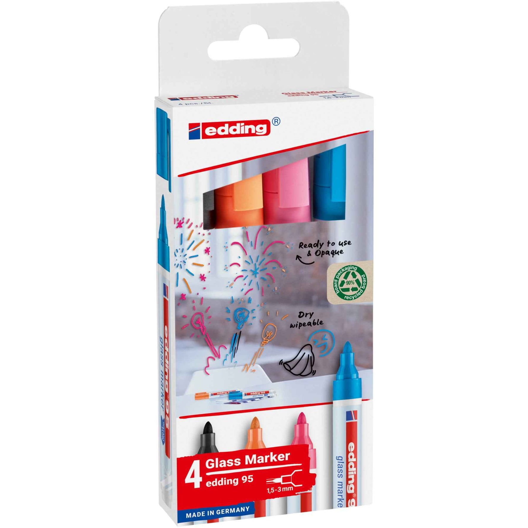edding Glasboardmarker 95 4 St./Pack. Kartonschachtel