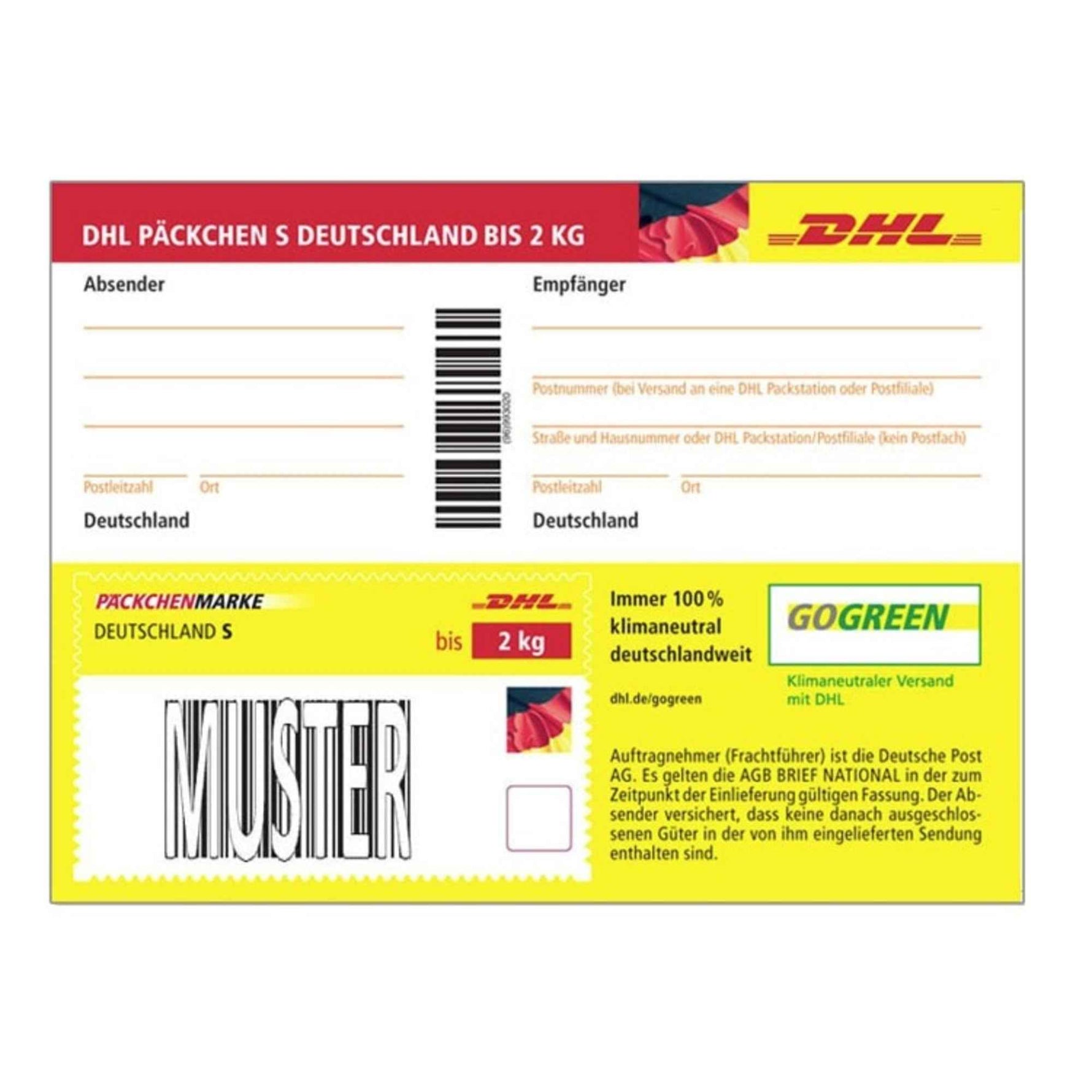 Paketmarke S, max. Größe 35 x 25 x 10 cm (B x H x T), bis 2 kg