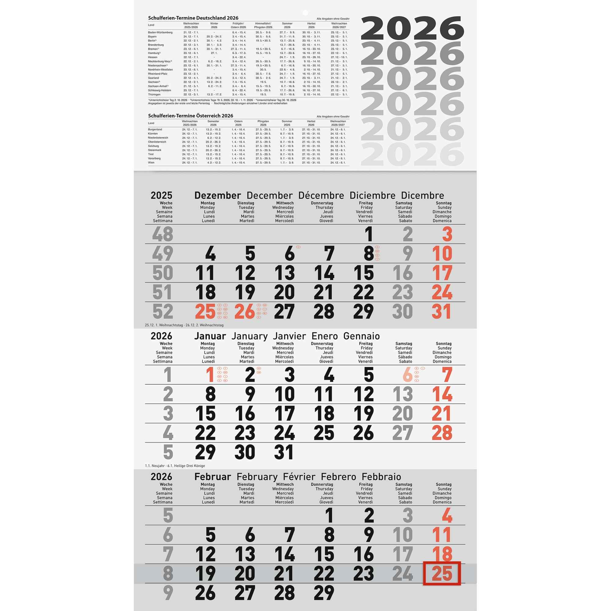 Glocken Wandkalender 2026