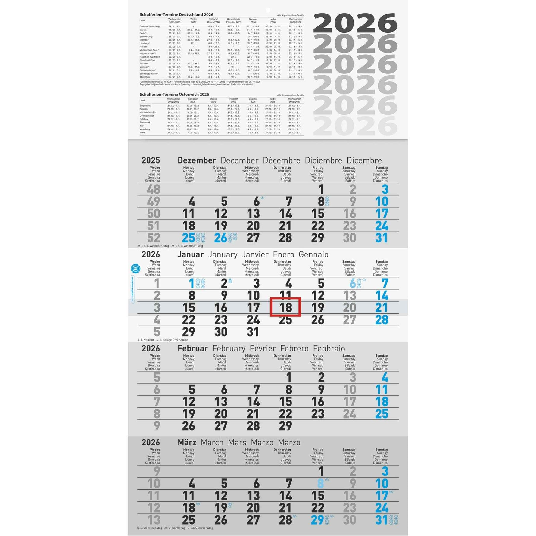 Glocken Wandkalender 2026
