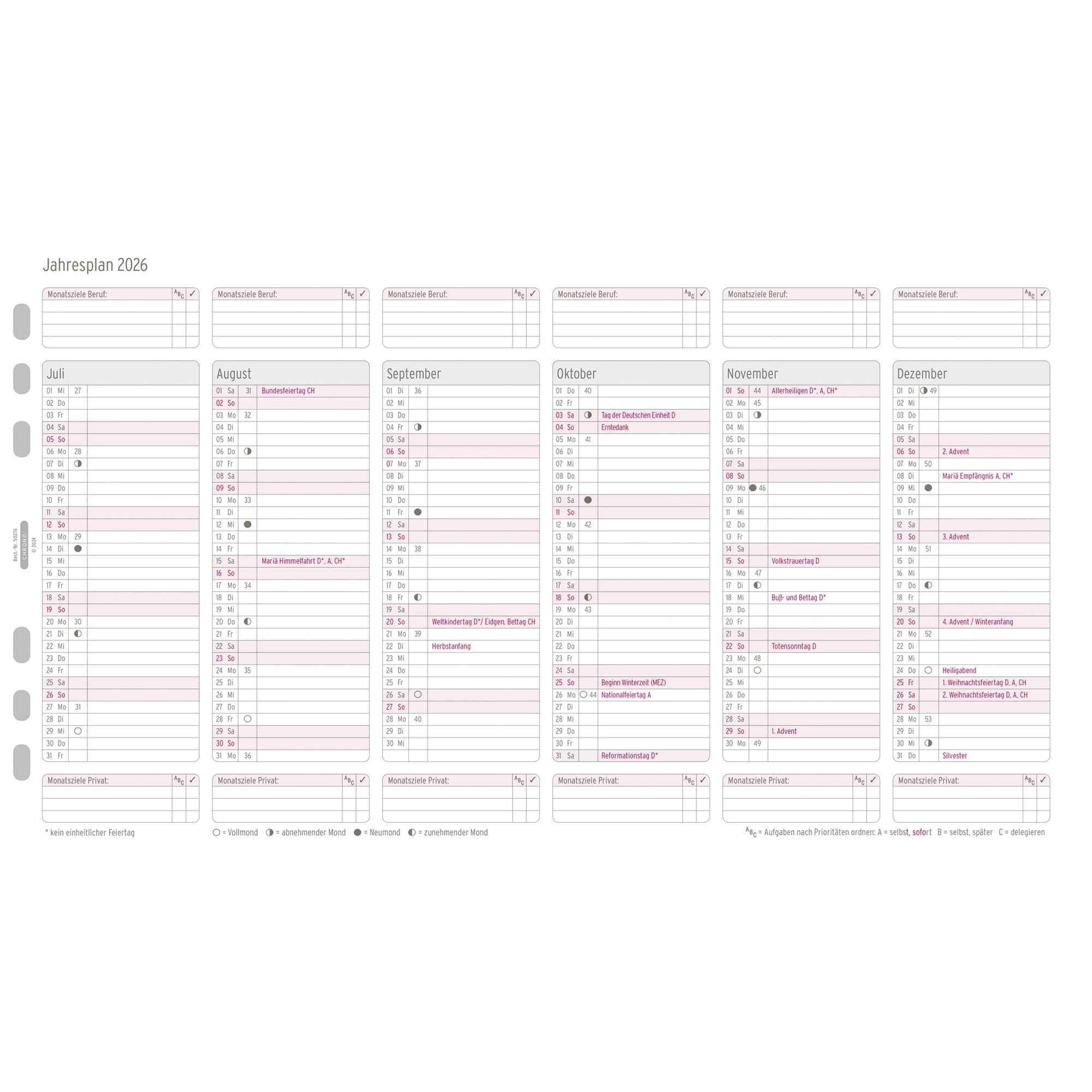 Chronoplan Einlage Kalender 2026