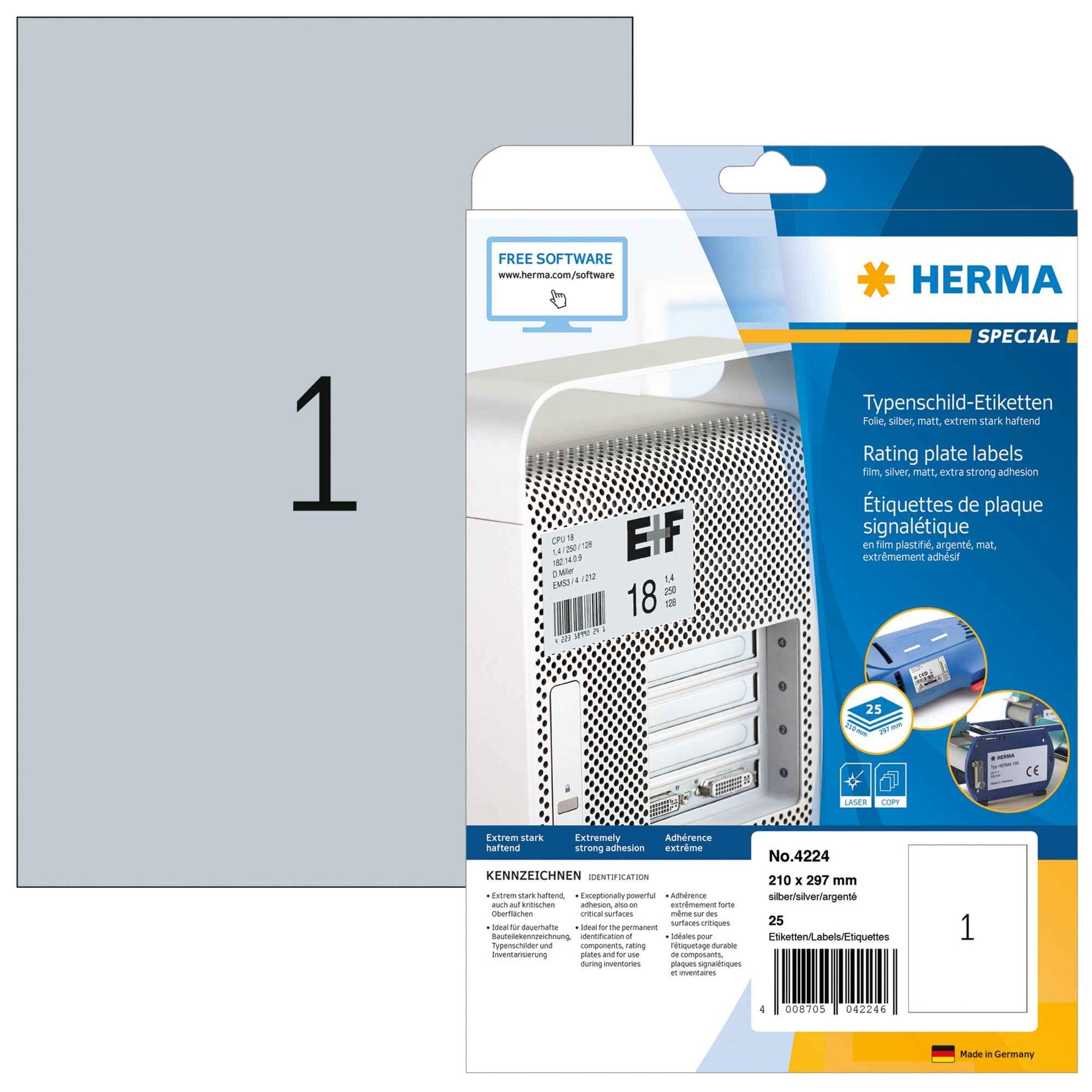 HERMA Typenschildetikett 210 x 297 mm (B x H) 25 Bl./Pack.