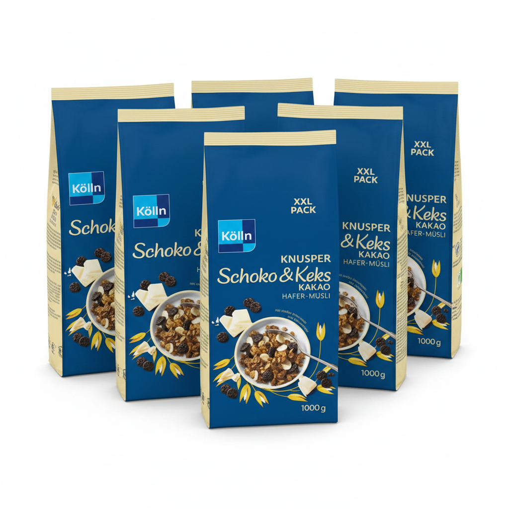 Kölln Müsli Knusper Schoko & Keks Kakao Hafer 6 x 1.000 g/Pack.
