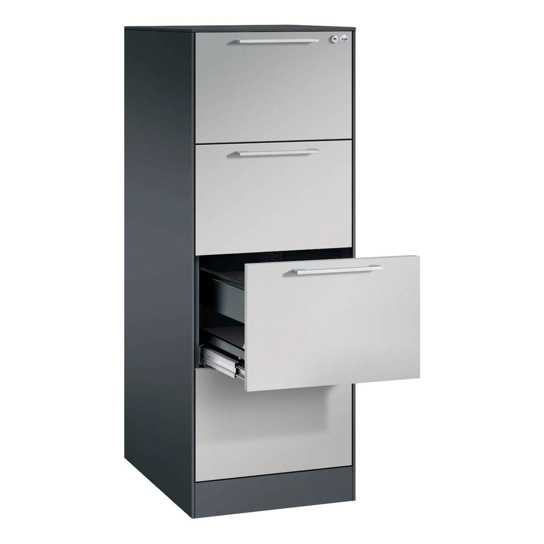 C+P Hängeregistraturschrank Asisto 440 x 1.298 x 600 mm (B x H x T) weißaluminium schwarzgrau