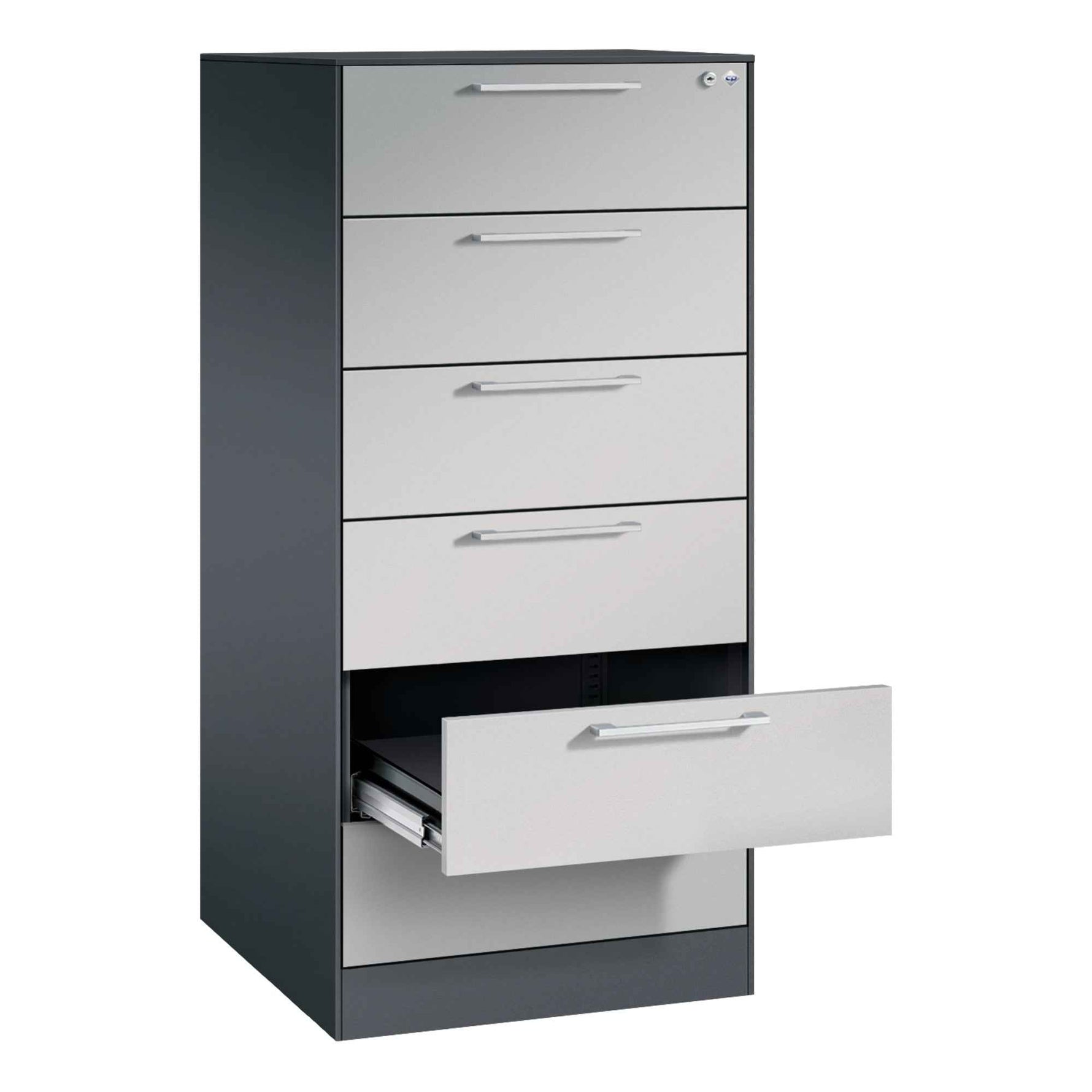 C+P Karteischrank Asisto 562 x 1.298 x 600 mm (B x H x T) DIN A5 quer schwarzgrau