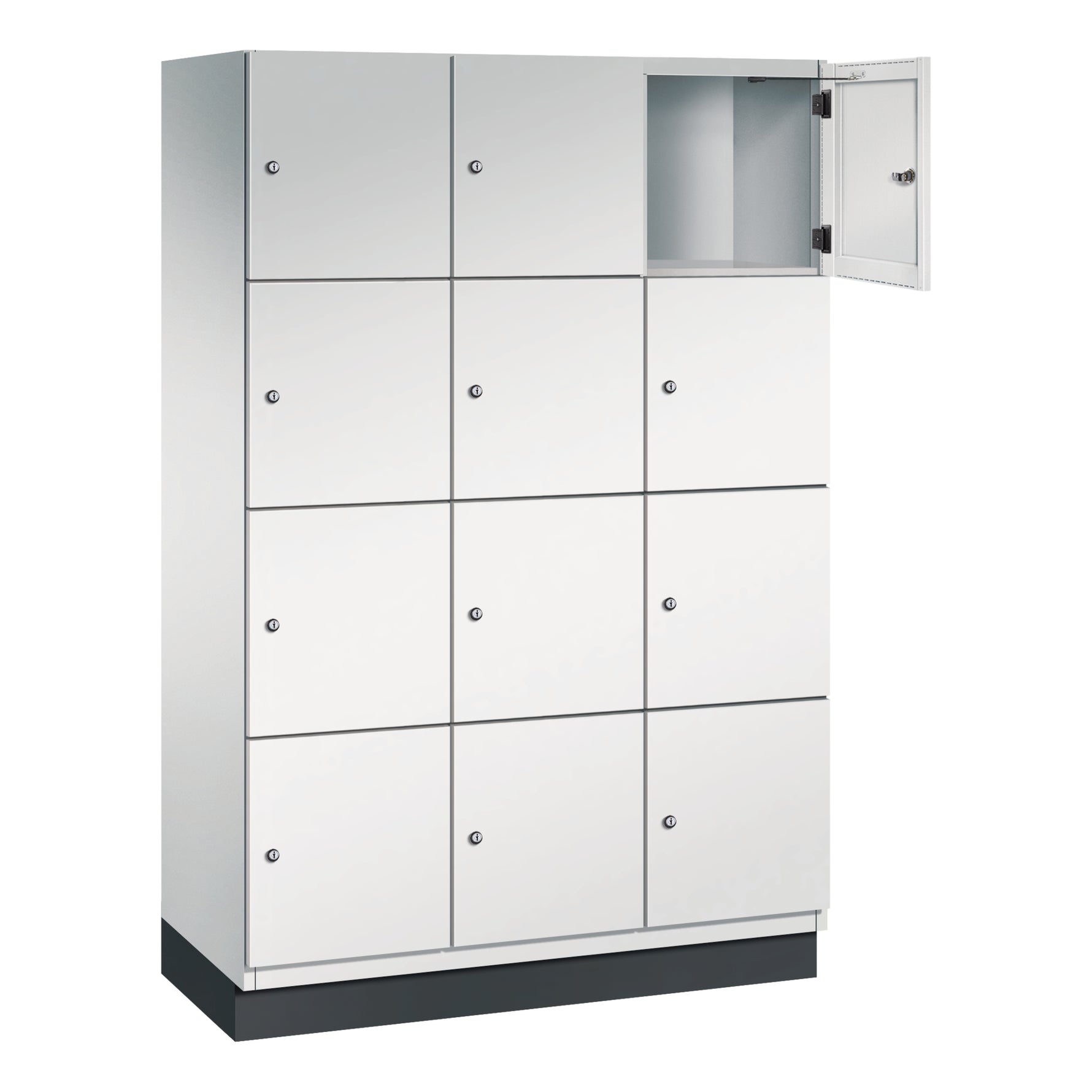 C+P Schließfachschrank Cambio mit Sockel 1.200 x 1.950 x 525 mm (B x H x T) 12 Fächer lichtgrau – Produktbild 5