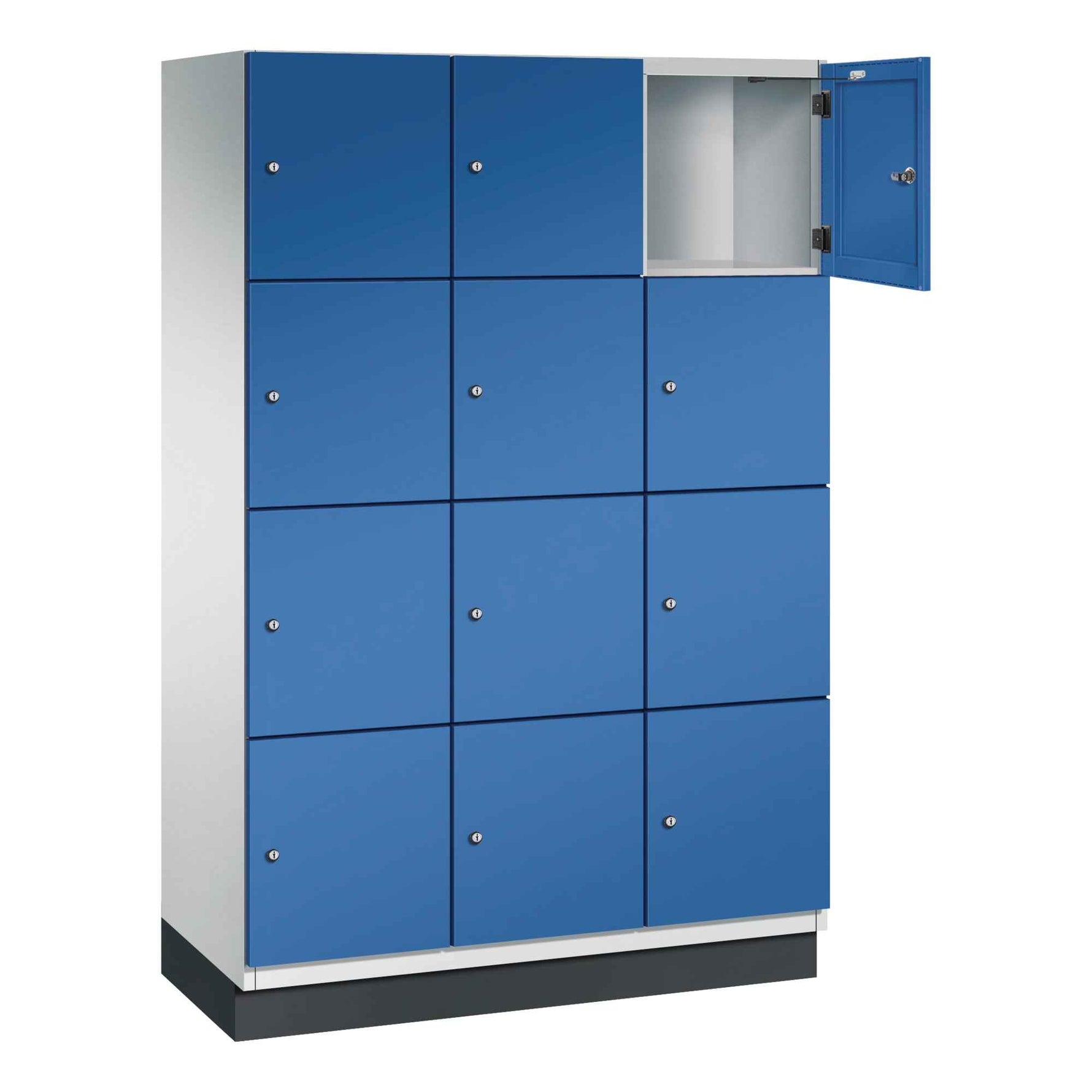 C+P Schließfachschrank Cambio mit Sockel 1.200 x 1.950 x 525 mm (B x H x T) 12 Fächer lichtgrau