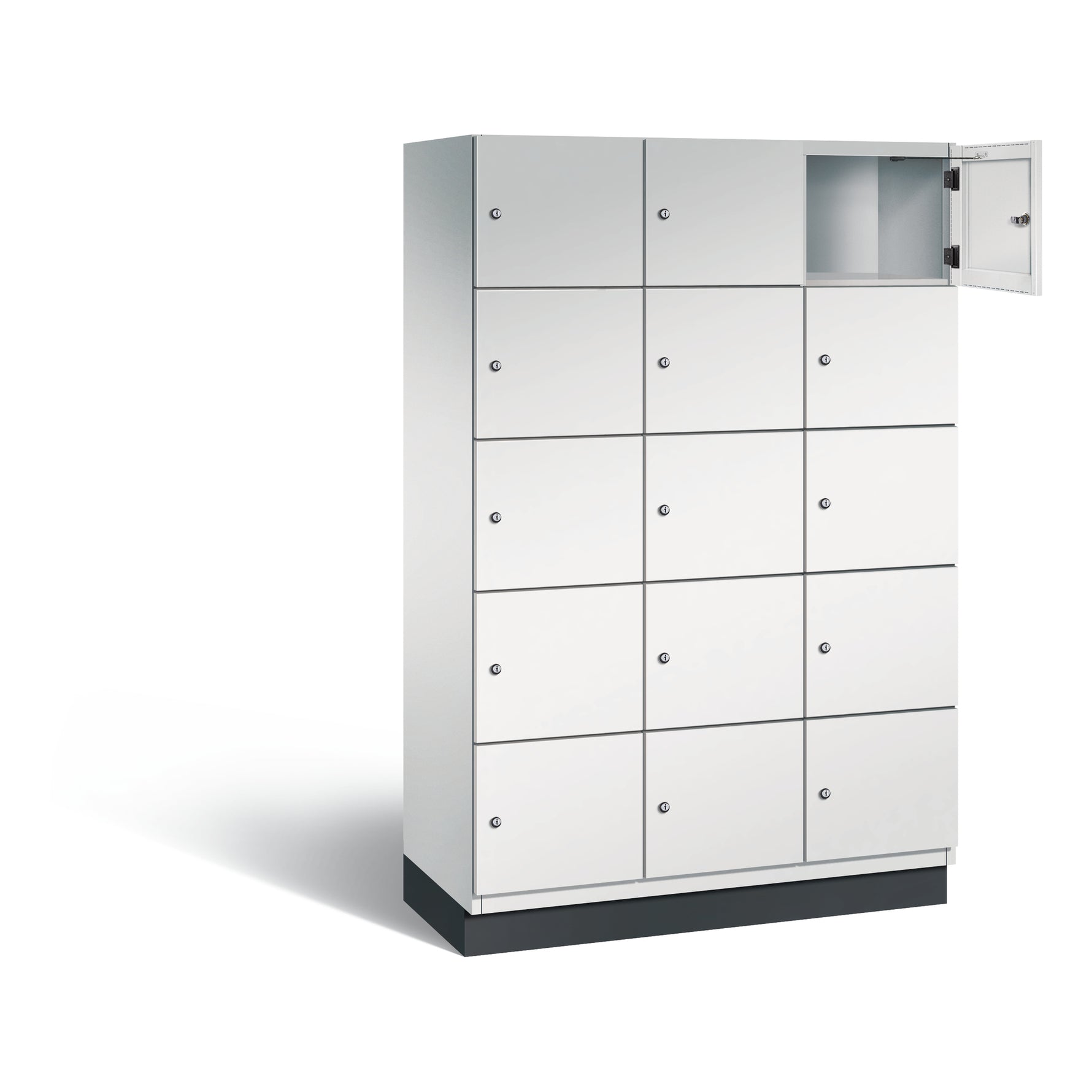 C+P Schließfachschrank Cambio mit Sockel 1.200 x 1.950 x 525 mm (B x H x T) 15 Fächer lichtgrau – Produktbild 5