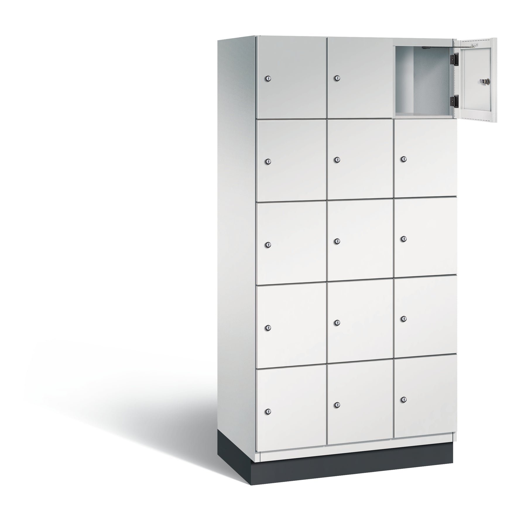 C+P Schließfachschrank Cambio mit Sockel 900 x 1.950 x 525 mm (B x H x T) 15 Fächer lichtgrau – Produktbild 5