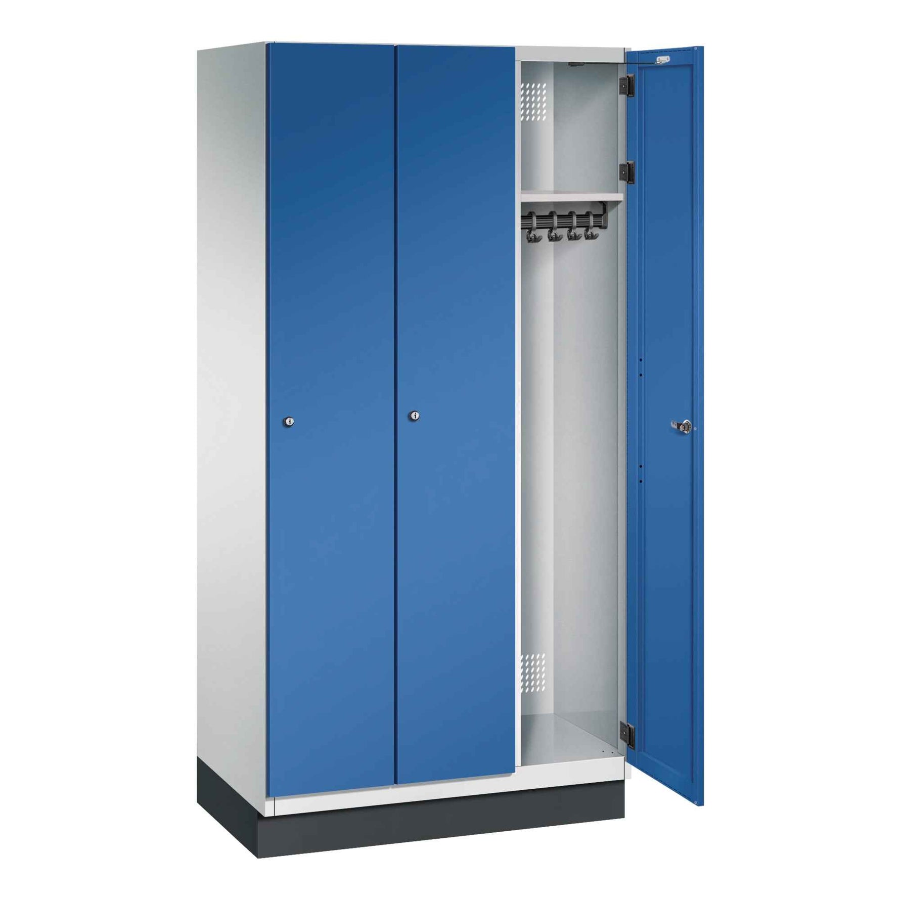 C+P Kleiderspind Cambio mit Sockel 900 x 1.950 x 525 mm (B x H x T) 3 Abteile lichtgrau