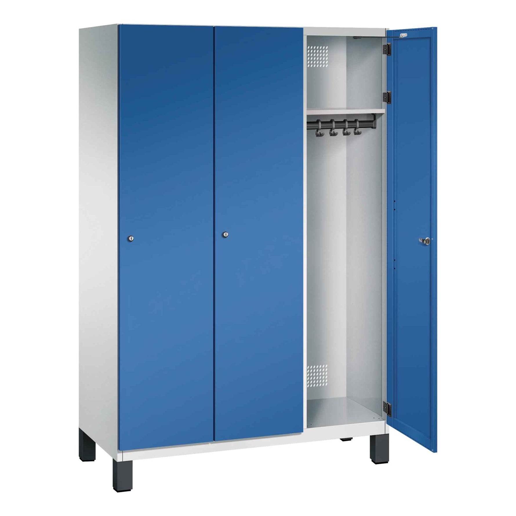 C+P Kleiderspind Cambio mit Standfuß 1.200 x 1.980 x 525 mm (B x H x T) 3 Abteile lichtgrau