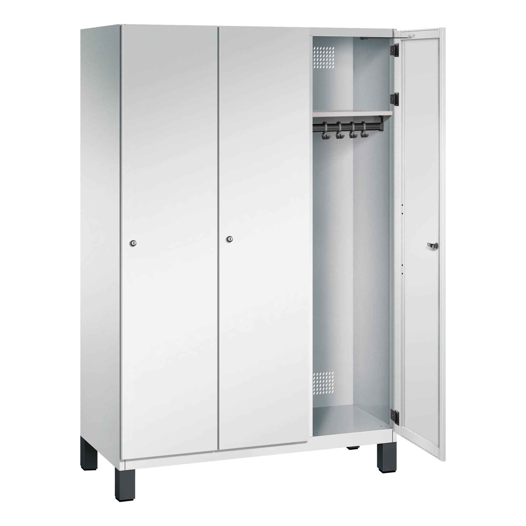 C+P Kleiderspind Cambio mit Standfuß 1.200 x 1.980 x 525 mm (B x H x T) 3 Abteile lichtgrau