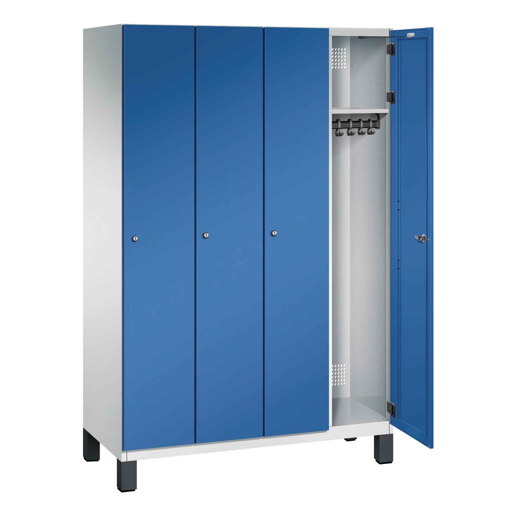 C+P Kleiderspind Cambio mit Standfuß 1.200 x 1.980 x 525 mm (B x H x T) 4 Abteile lichtgrau