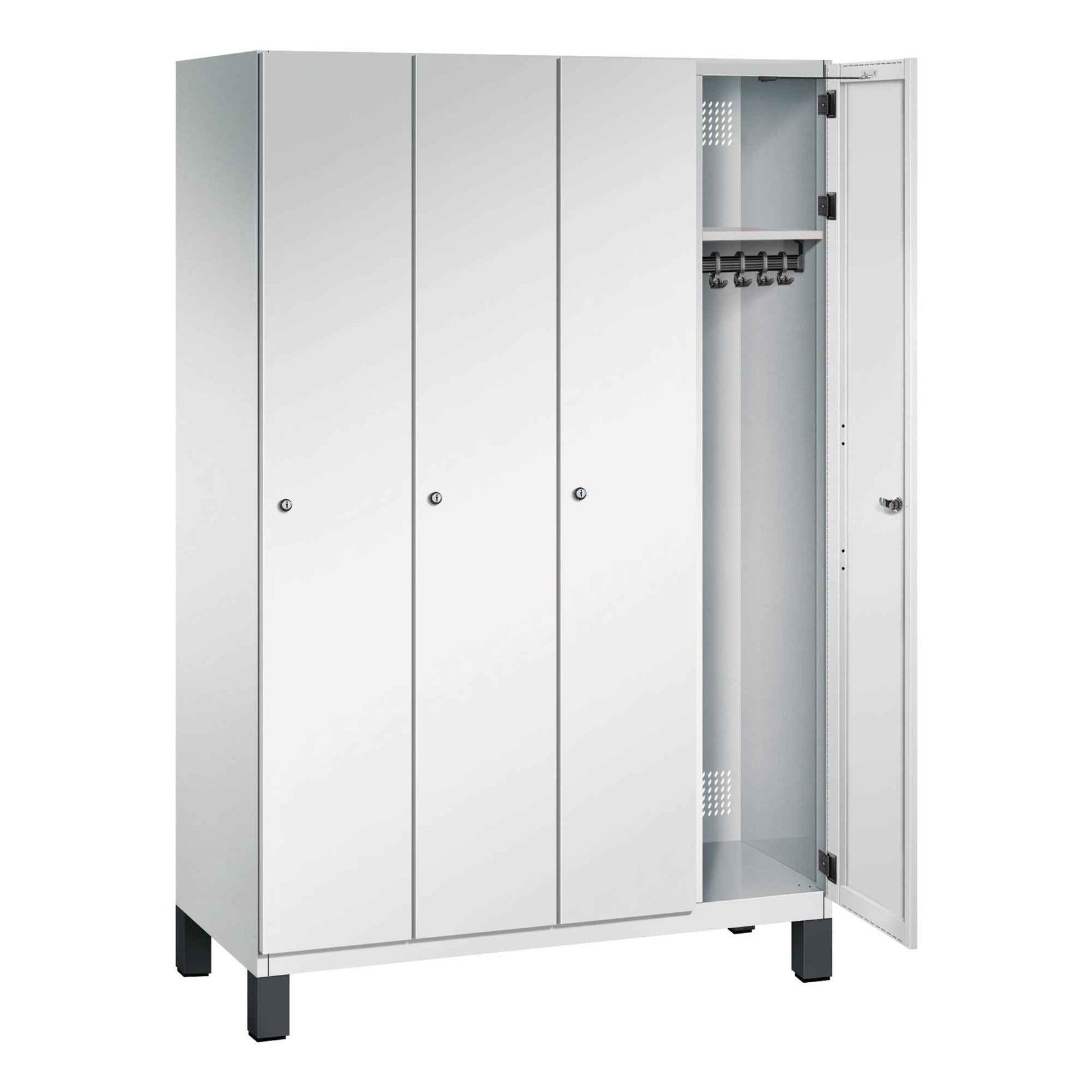 C+P Kleiderspind Cambio mit Standfuß 1.200 x 1.980 x 525 mm (B x H x T) 4 Abteile lichtgrau