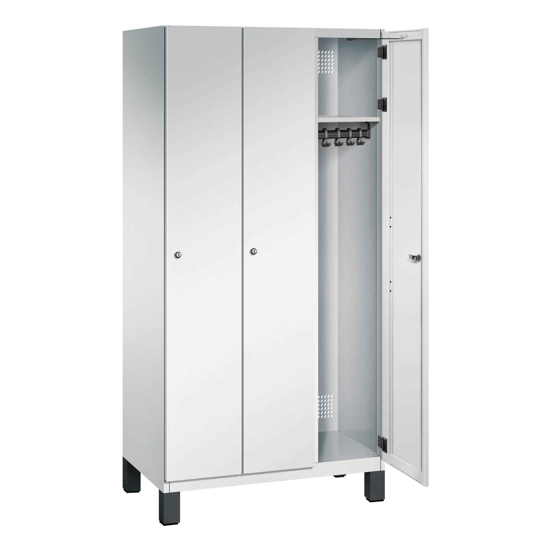 C+P Kleiderspind Cambio mit Standfuß 900 x 1.980 x 525 mm (B x H x T) 3 Abteile lichtgrau