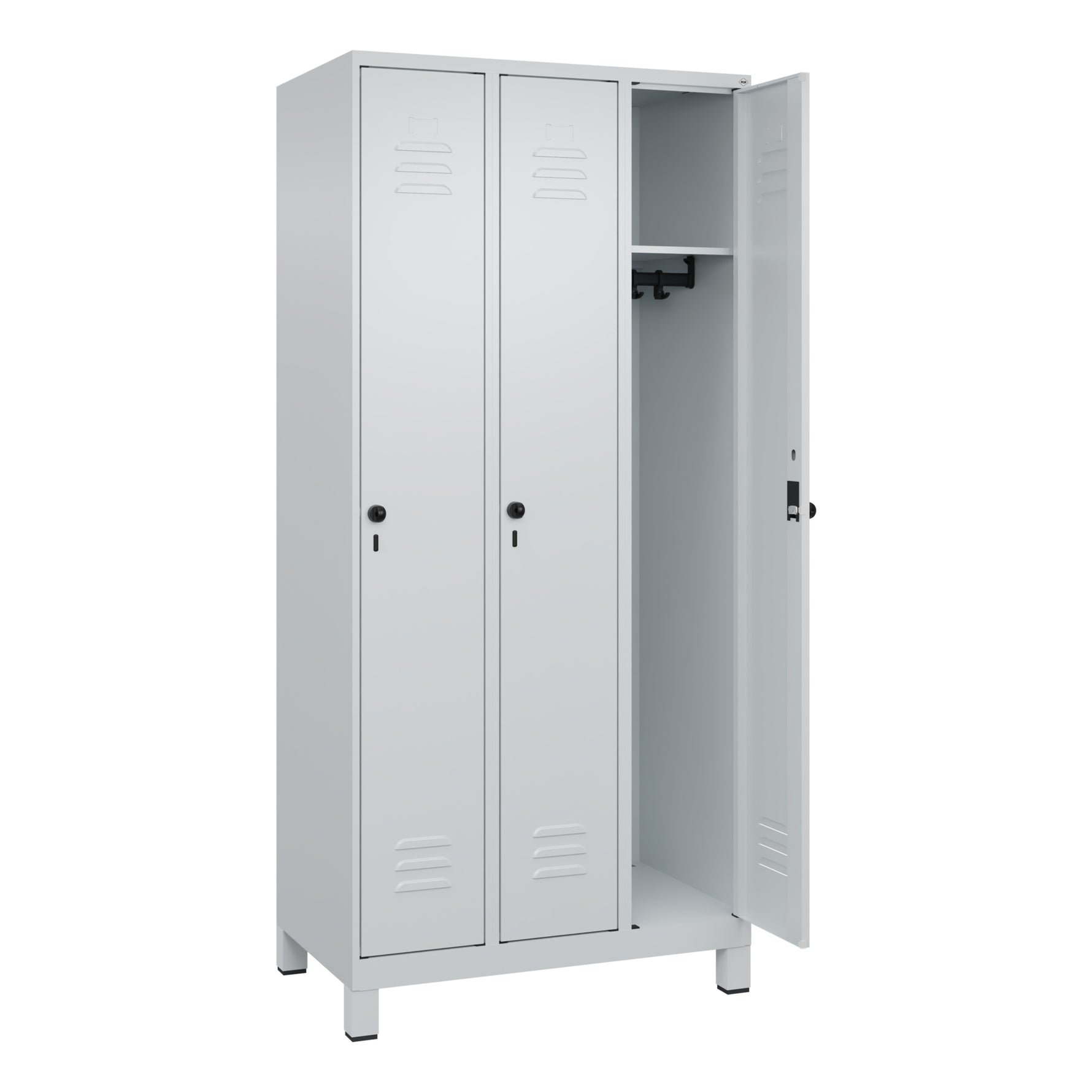 C+P Kleiderspind Classic PLUS mit Standfuß 900 x 1.950 x 500 mm (B x H x T) lichtgrau – Produktbild 4
