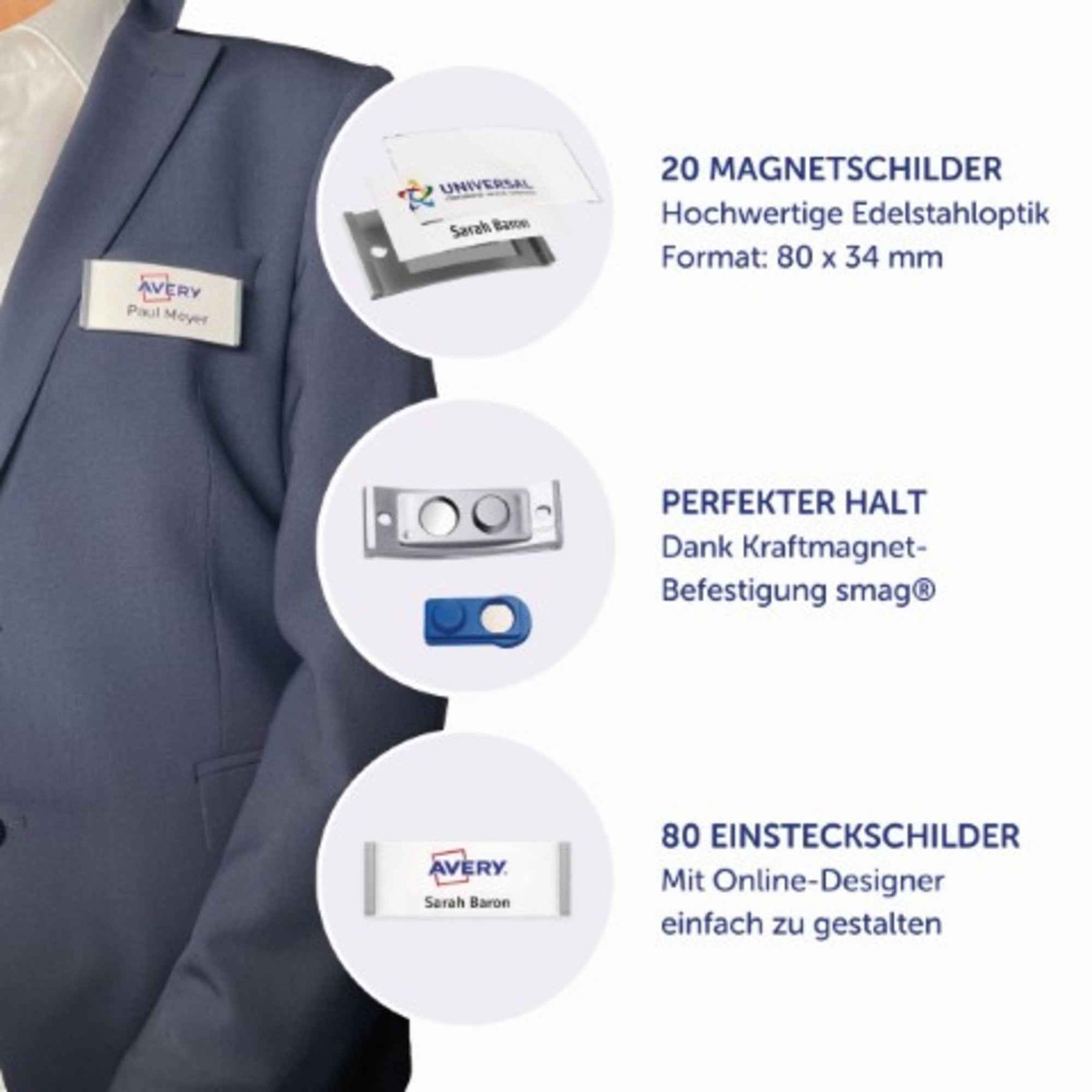 Avery Zweckform Namensschild polar® classic 80 x 34 mm (B x H) 20 St./Pack.
