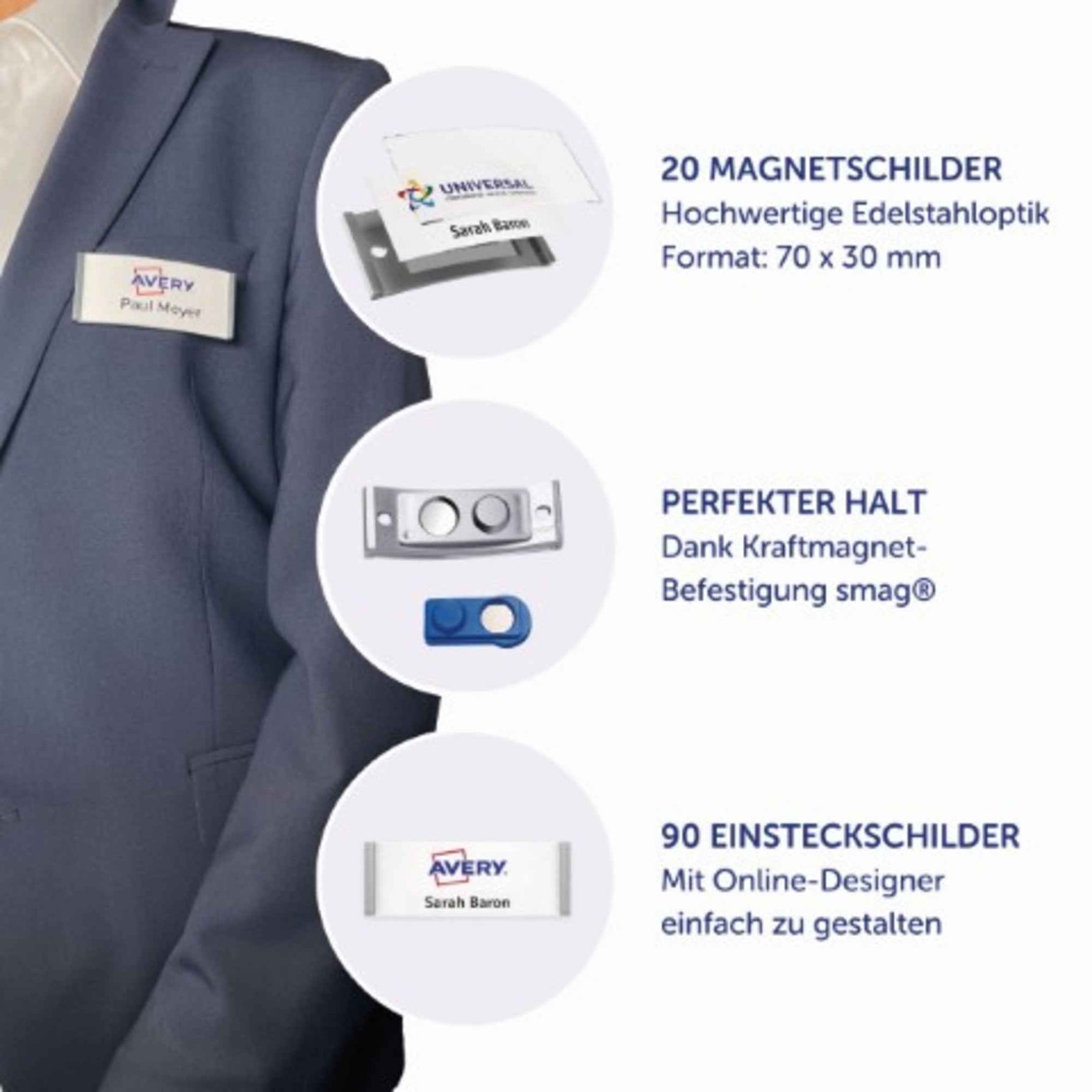 Avery Zweckform Namensschild polar® classic 70 x 30 mm (B x H) 20 St./Pack.