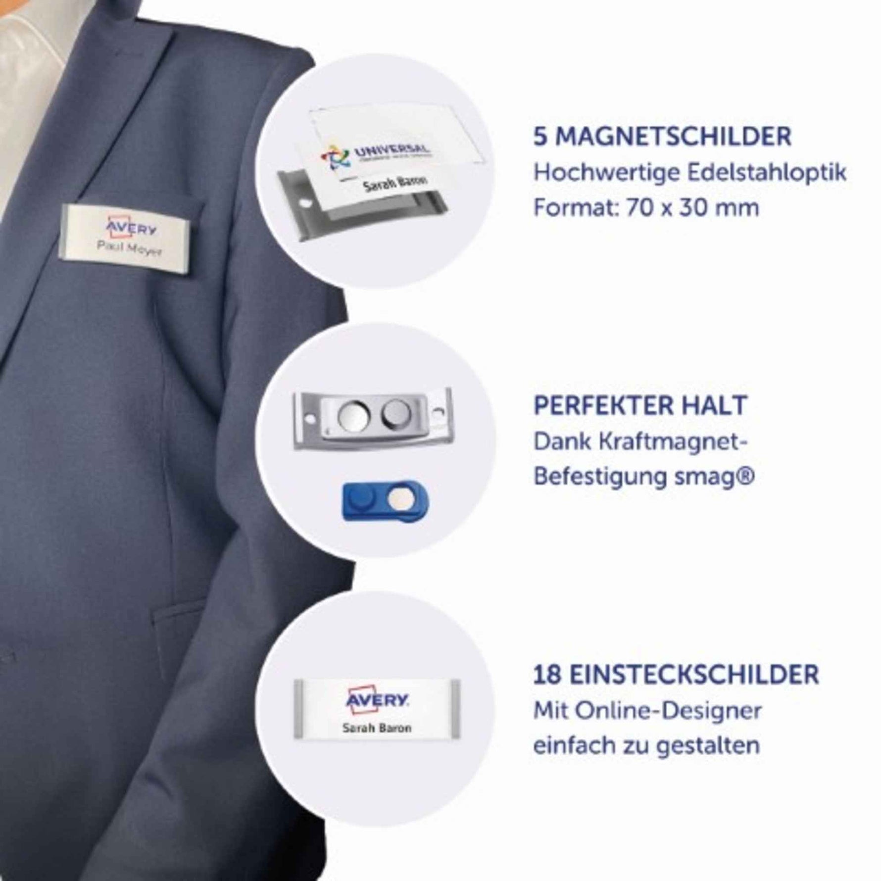 Avery Zweckform Namensschild polar® classic 70 x 30 mm (B x H) 5 St./Pack.