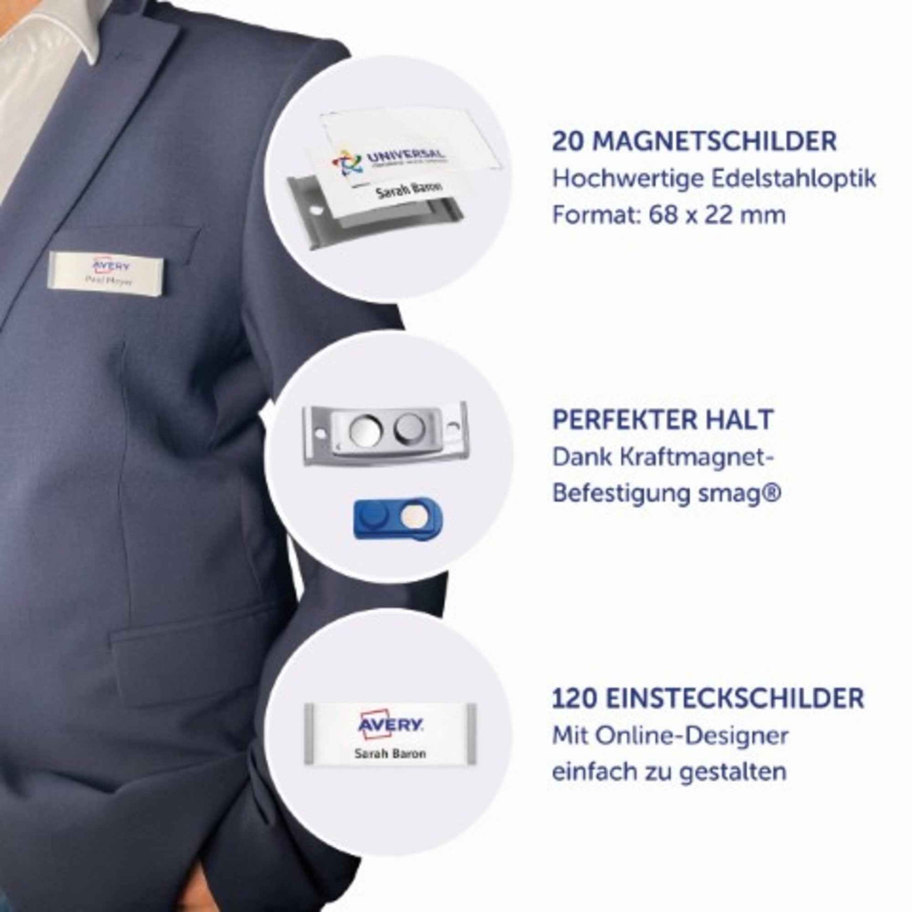 Avery Zweckform Namensschild polar® classic 68 x 22 mm (B x H) 20 St./Pack.