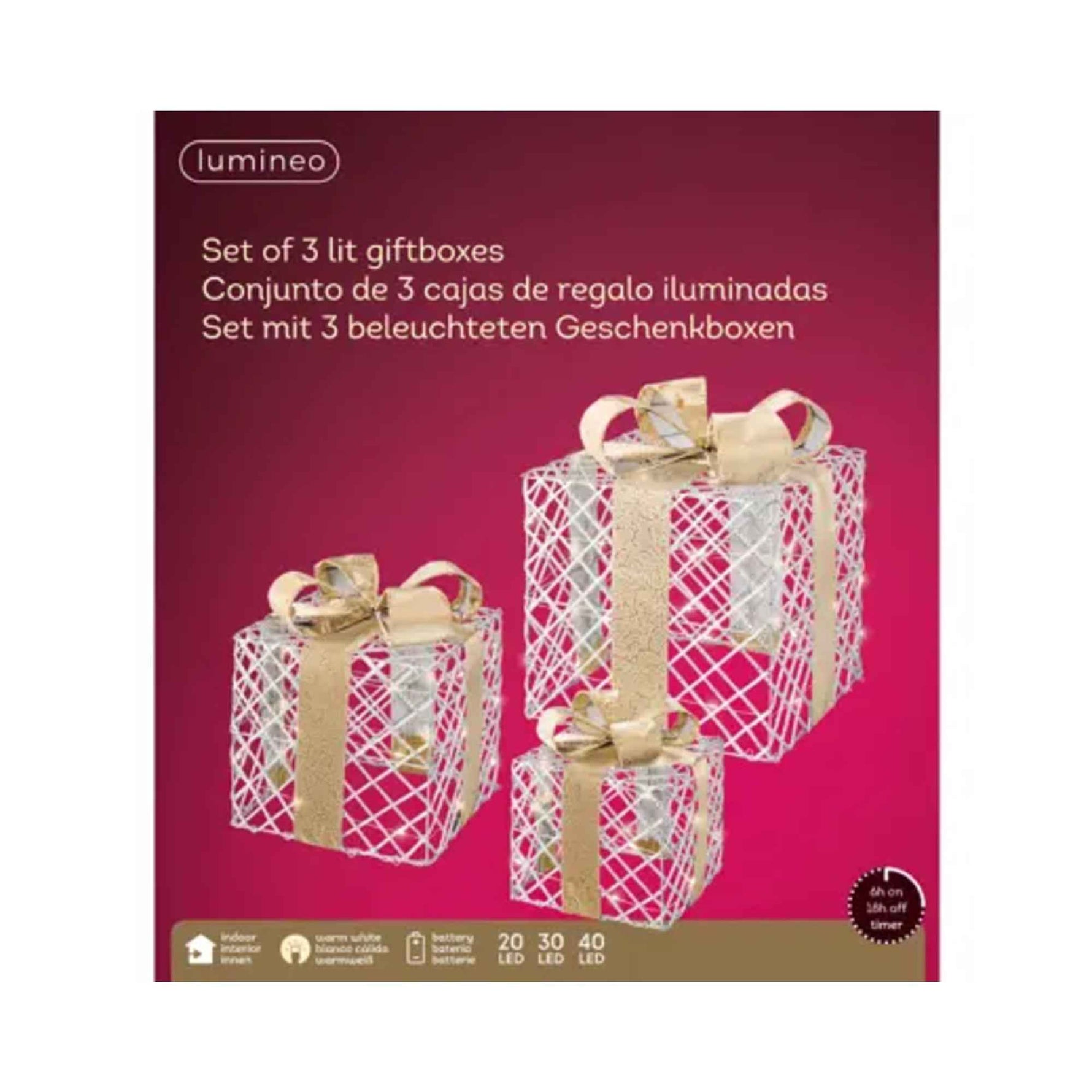 LUMINEO Lichtfigur Geschenkschachtel silber