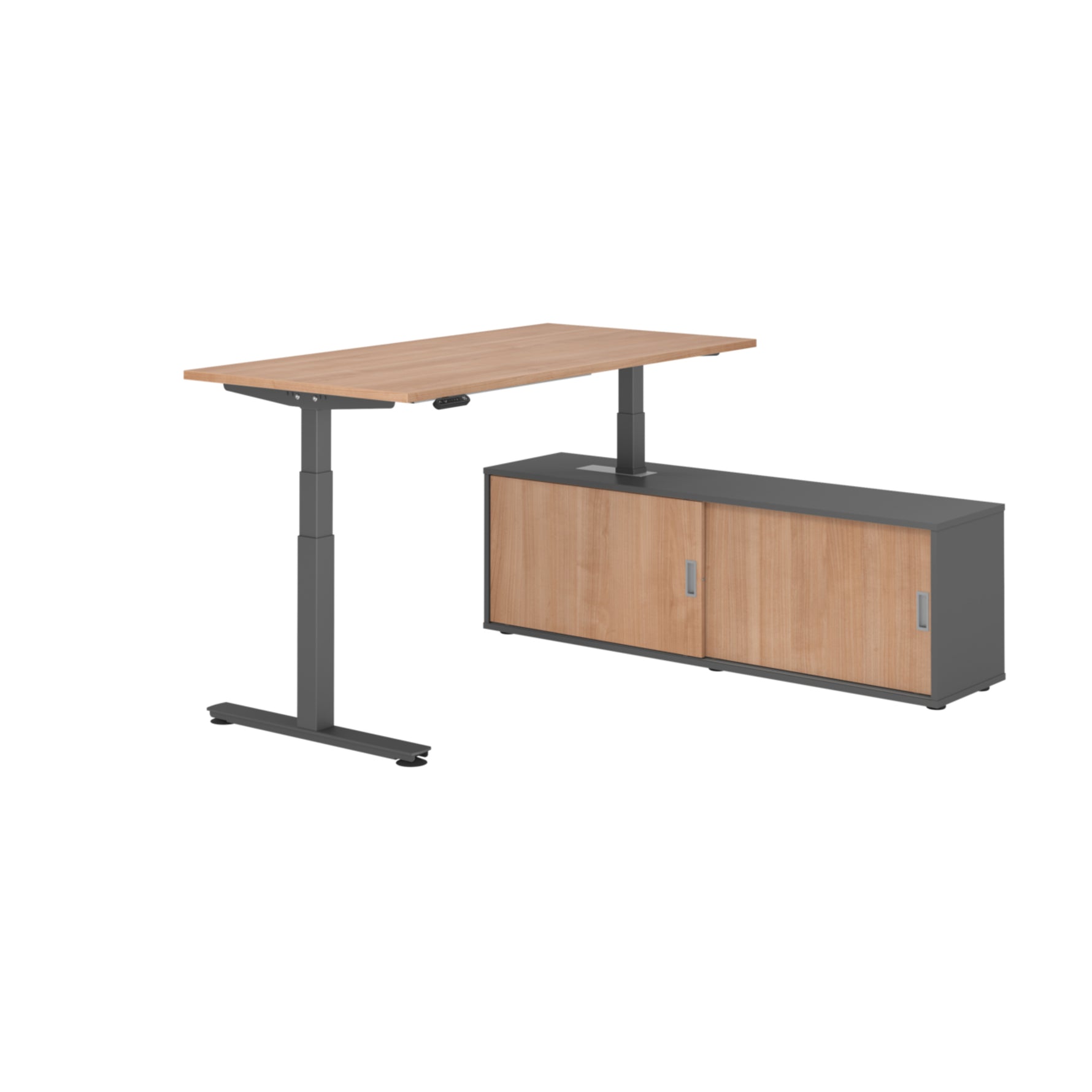 Hammerbacher Schreibtischkombination XDSM16 Farbe der Tischplatte nussbaum Farbe des Korpus graphit Farbe des Gestells