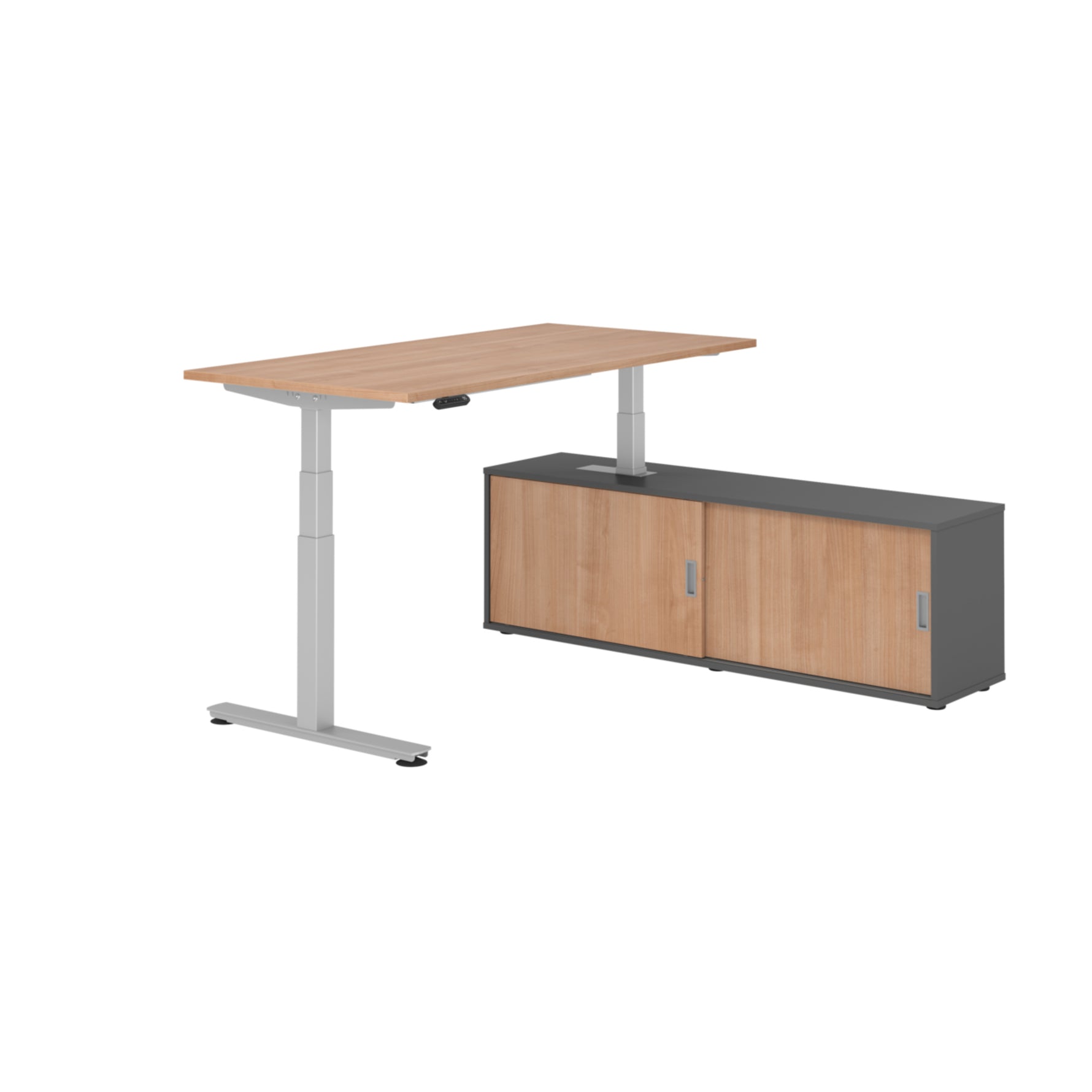 Hammerbacher Schreibtischkombination XDSM16 Farbe der Tischplatte nussbaum Farbe des Korpus graphit Farbe des Gestells