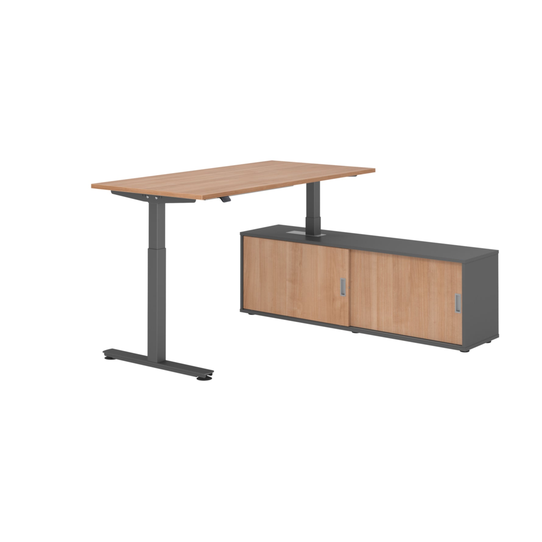 Hammerbacher Schreibtischkombination XMST16 Farbe der Tischplatte nussbaum Farbe des Korpus graphit Farbe des Gestells