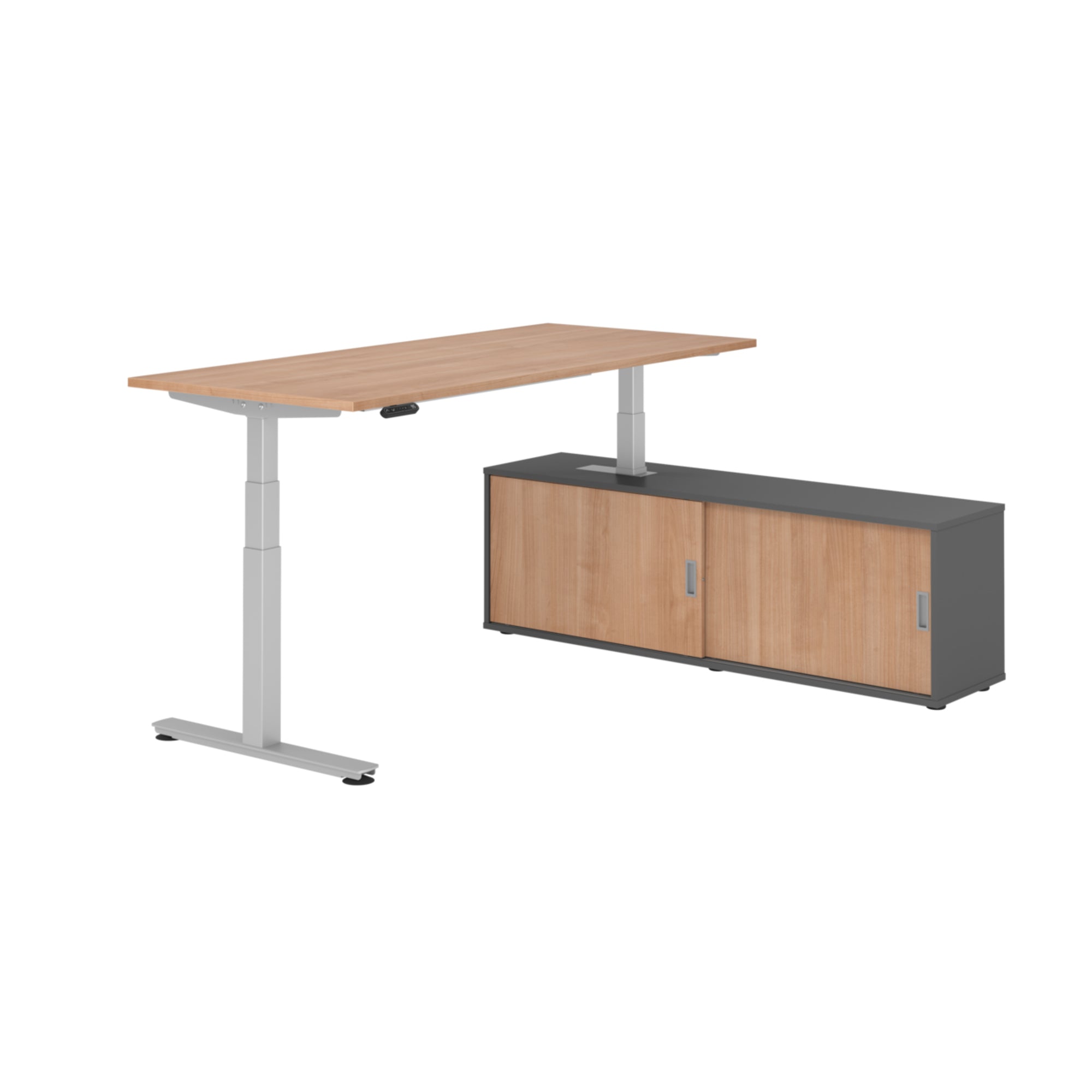 Hammerbacher Schreibtischkombination XDSM19 Farbe der Tischplatte nussbaum Farbe des Korpus graphit Farbe des Gestells