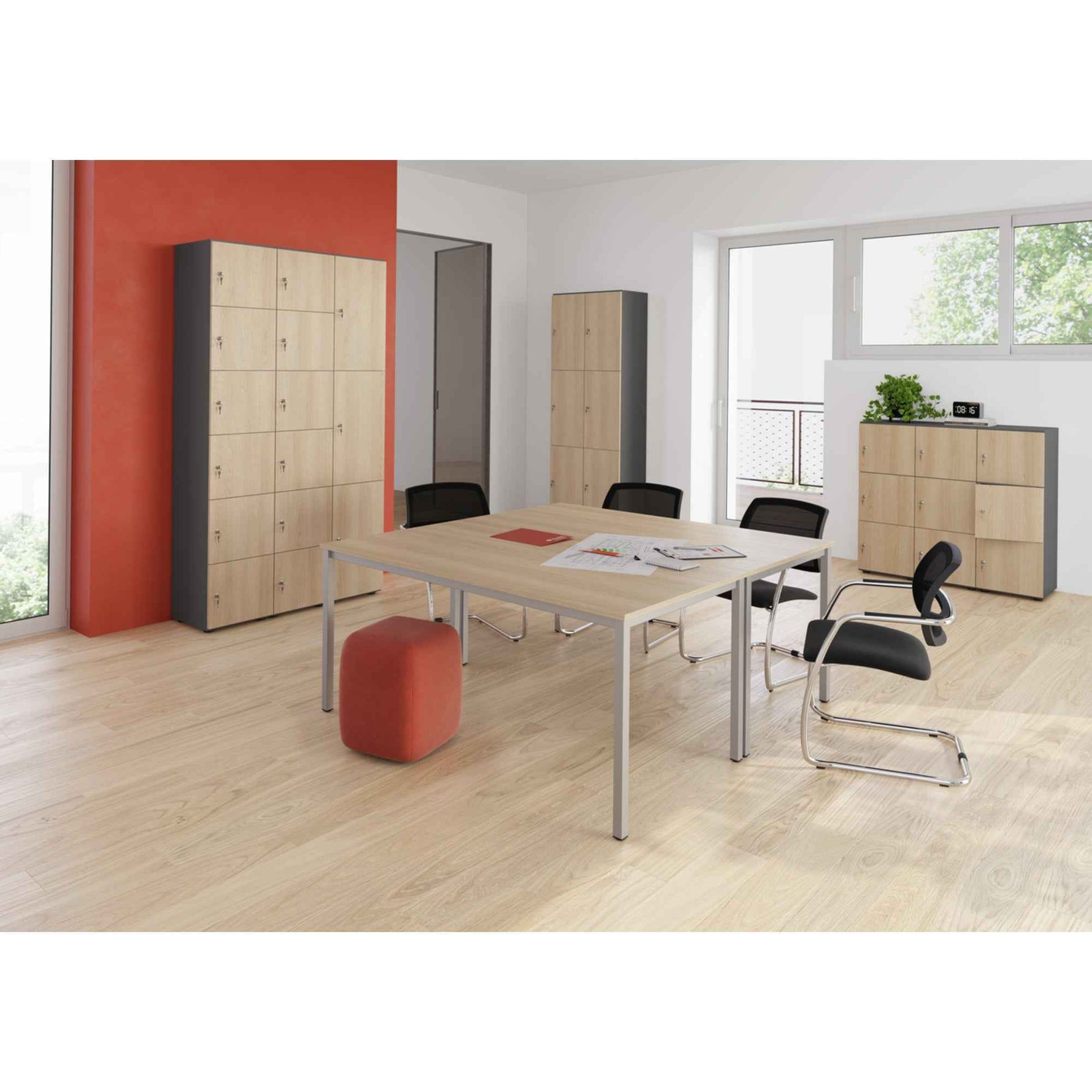 Hammerbacher Schließfachschrank 400 x 1.100 x 420 mm (B x H x T) 3 Fächer eiche
