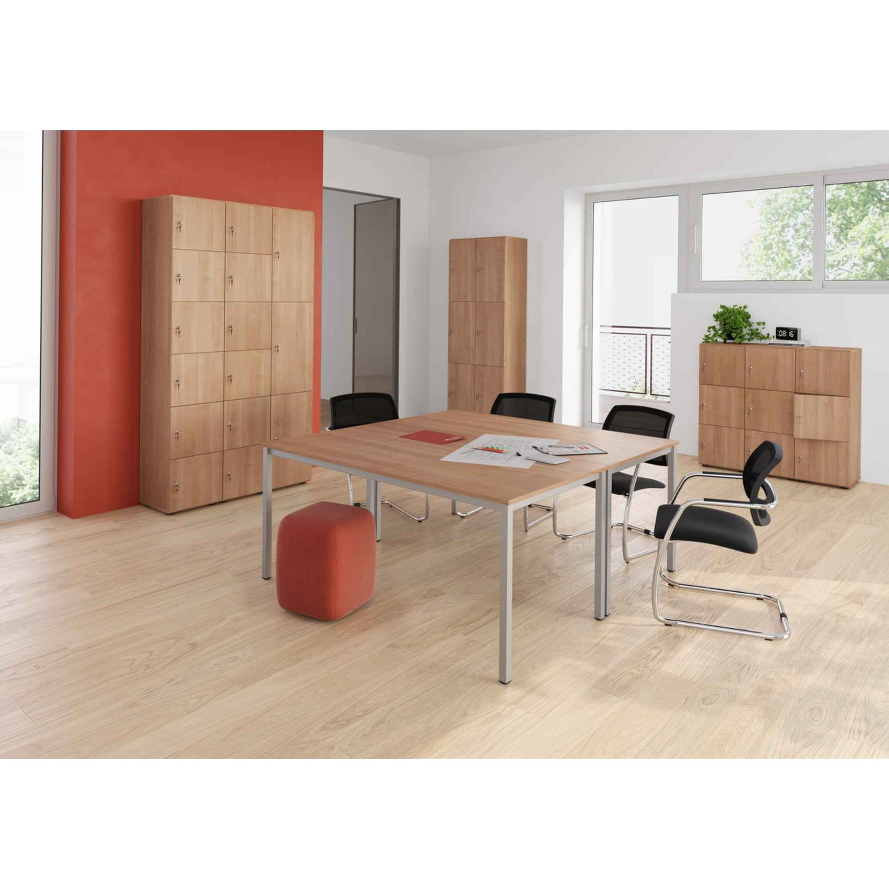 Hammerbacher Schließfachschrank 400 x 1.100 x 420 mm (B x H x T) 3 Fächer nussbaum