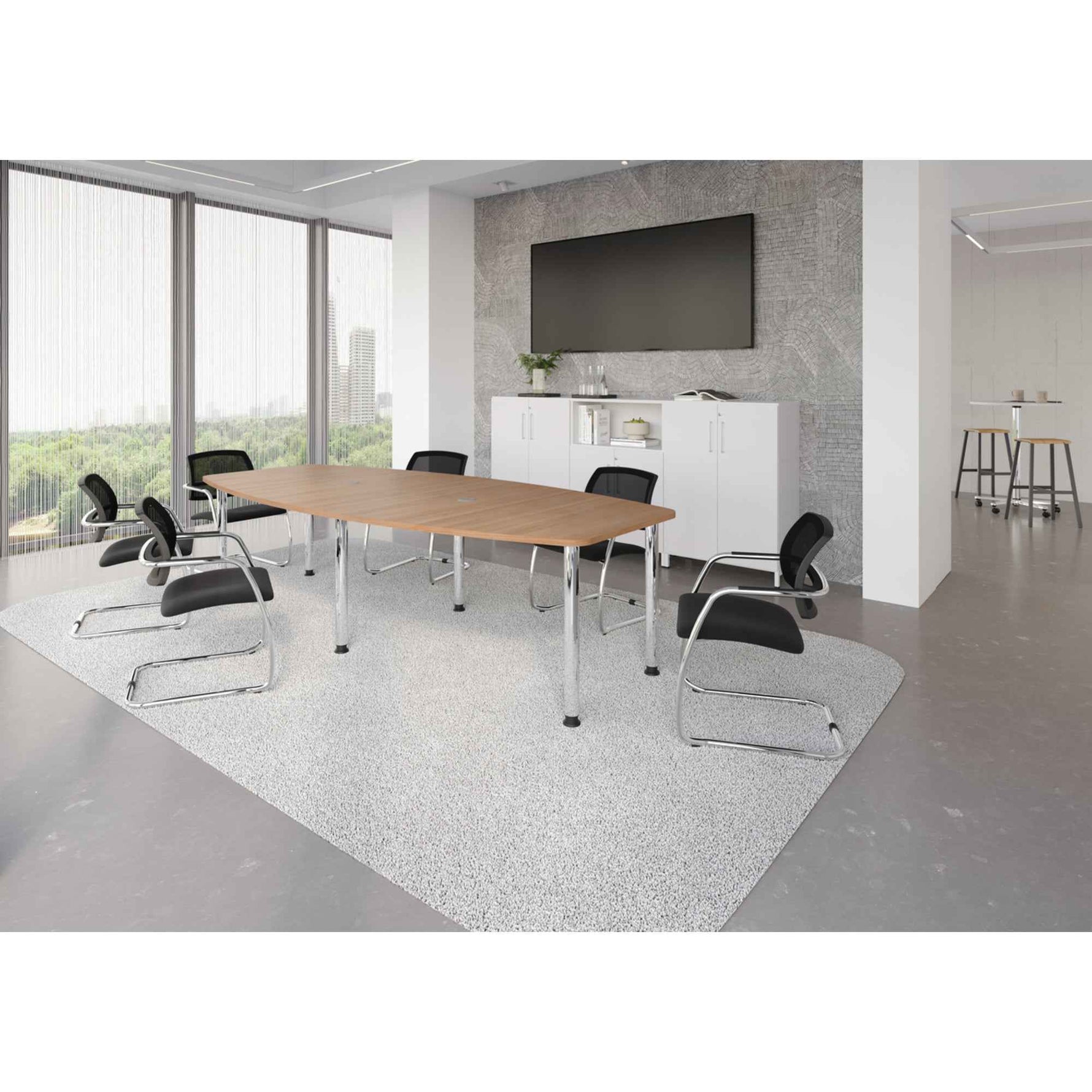Hammerbacher Konferenztisch KT28C Stahl, verchromt nussbaum