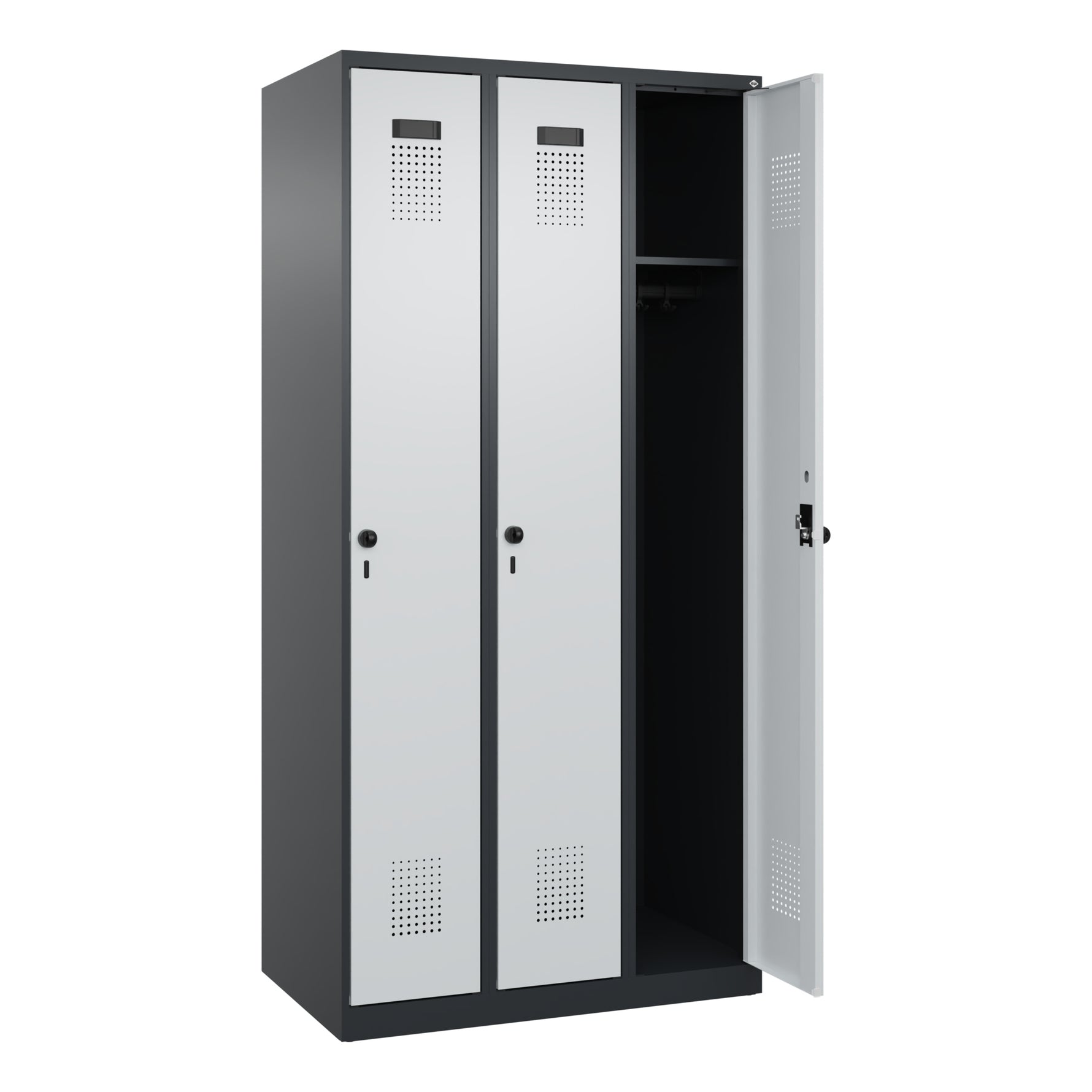 C+P Kleiderspind Evolo PLUS mit Sockel 3 Abteile schwarzgrau