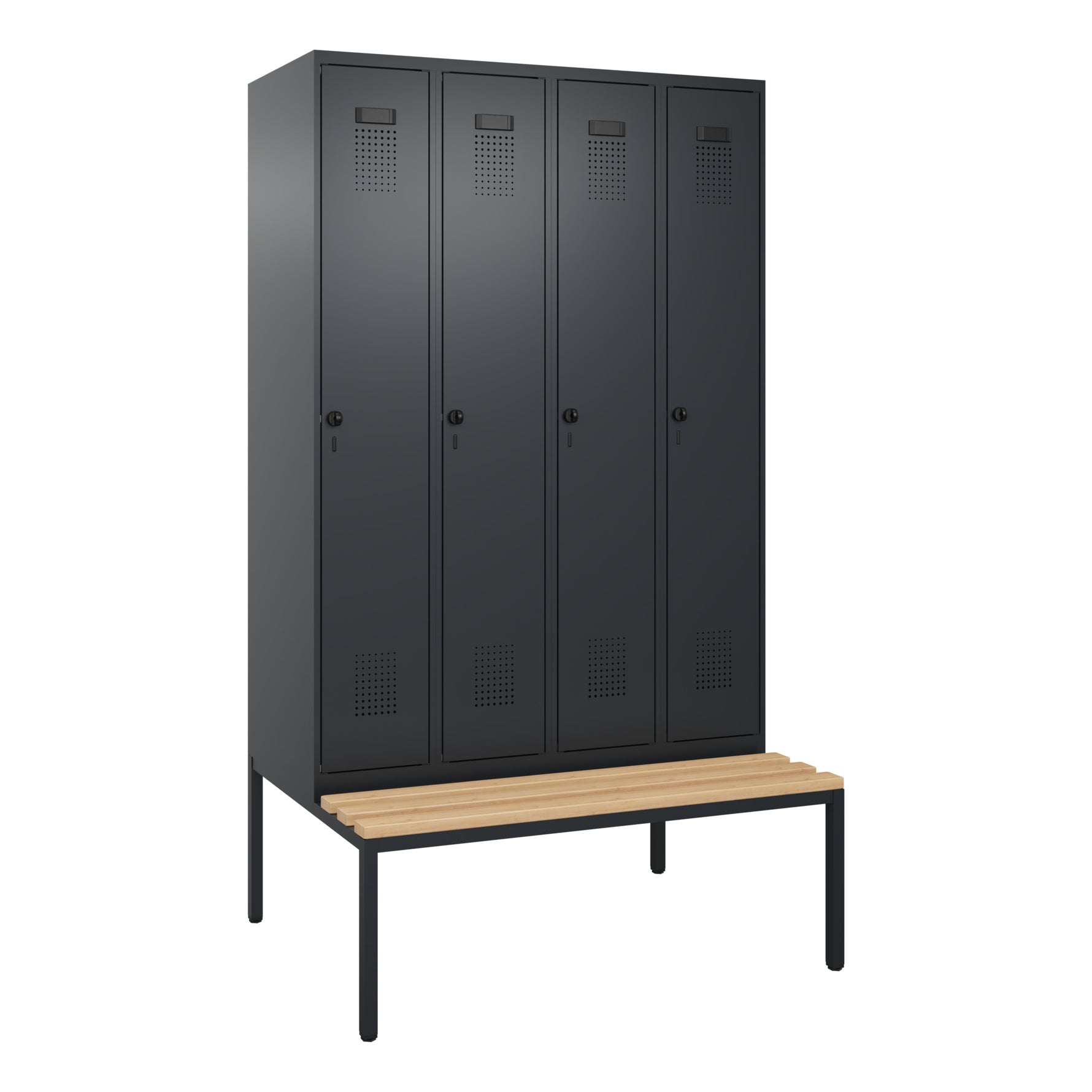 C+P Kleiderspind Evolo PLUS mit untergebauter Sitzbank 4 Abteile schwarzgrau – Produktbild 3