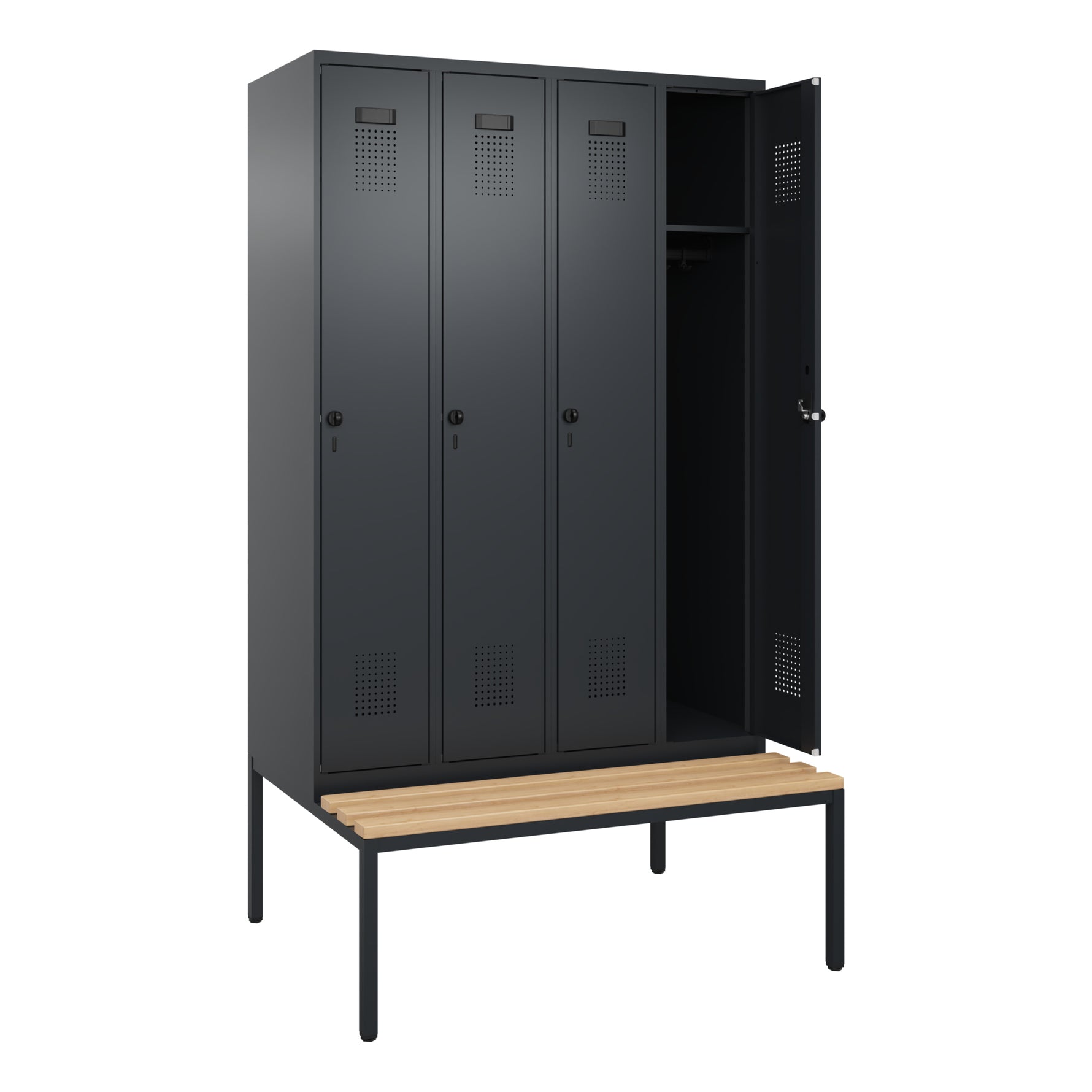 C+P Kleiderspind Evolo PLUS mit untergebauter Sitzbank 4 Abteile schwarzgrau – Produktbild 4