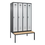 C+P Kleiderspind Evolo PLUS mit untergebauter Sitzbank 4 Abteile schwarzgrau