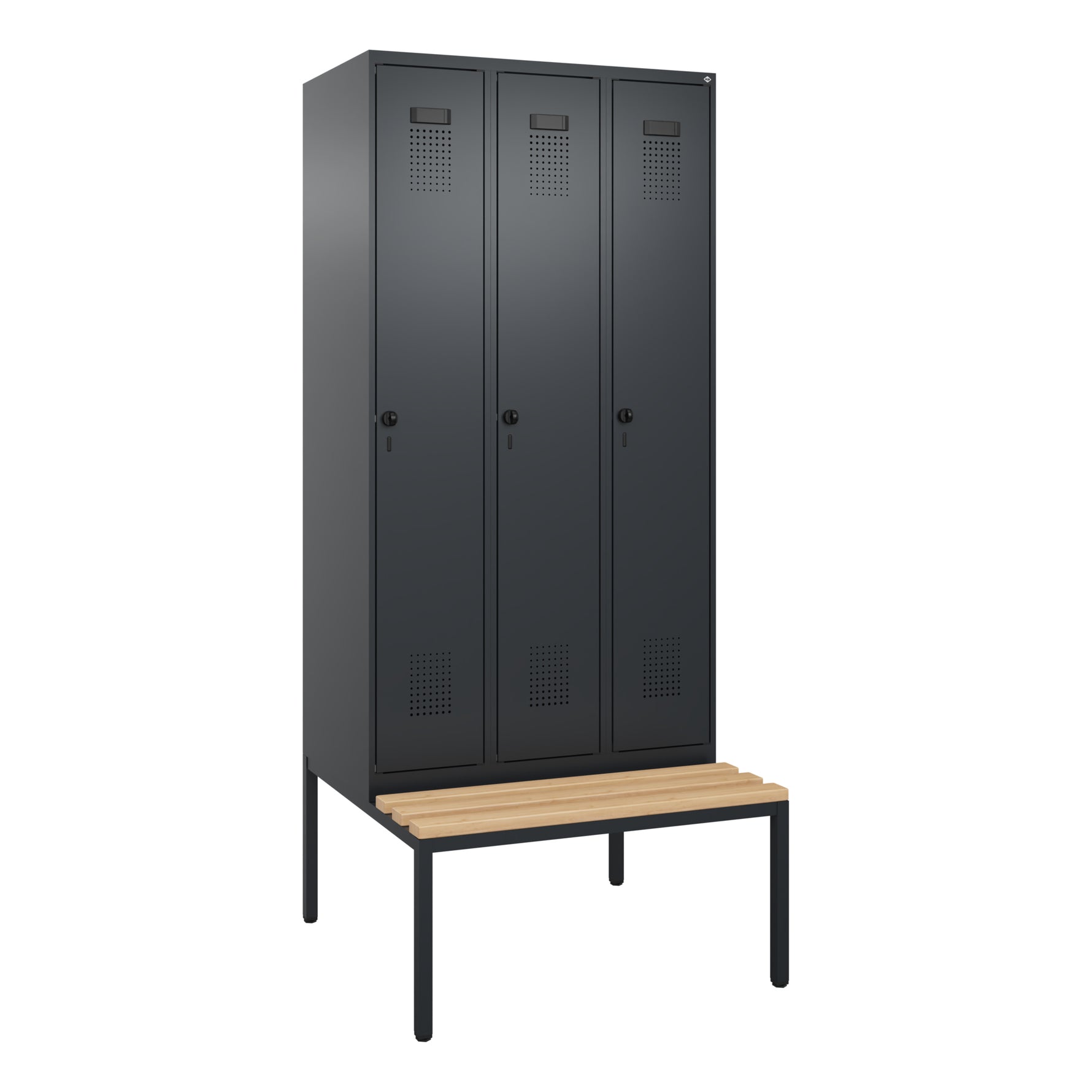 C+P Kleiderspind Evolo PLUS mit untergebauter Sitzbank 3 Abteile schwarzgrau – Produktbild 3