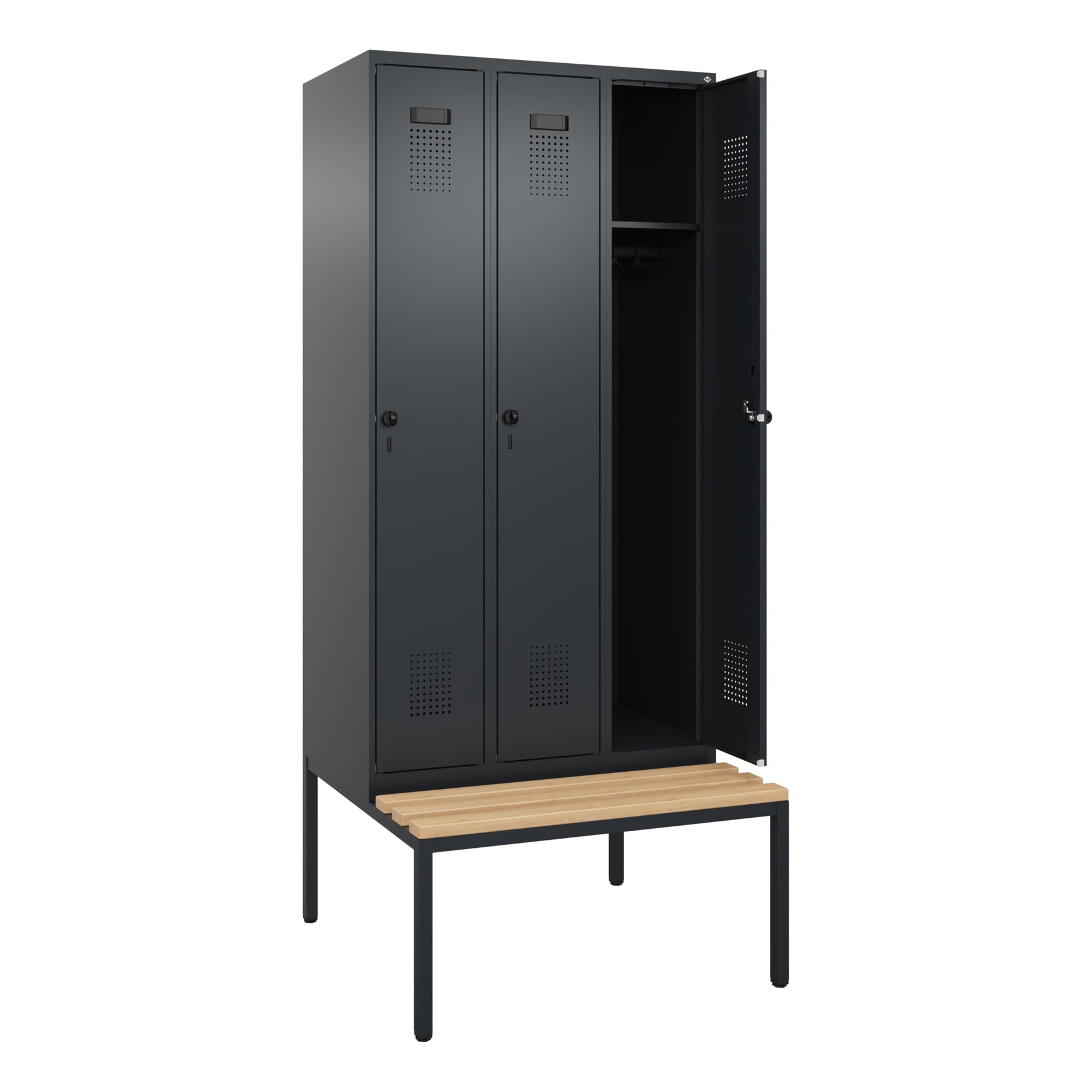 C+P Kleiderspind Evolo PLUS mit untergebauter Sitzbank 3 Abteile schwarzgrau – Produktbild 4