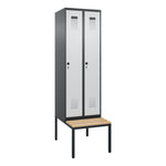 C+P Kleiderspind Evolo PLUS mit untergebauter Sitzbank 2 Abteile schwarzgrau