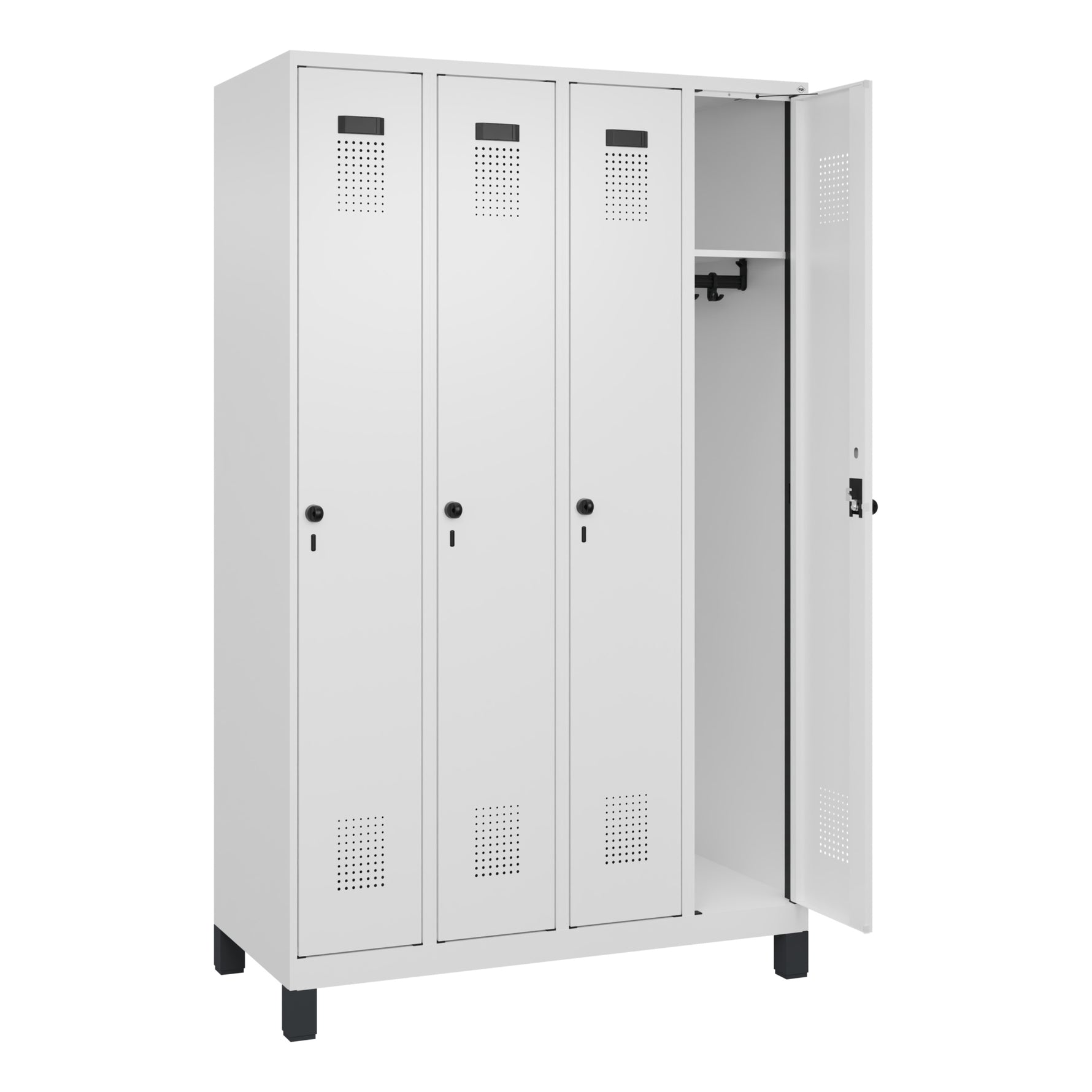 C+P Kleiderspind Evolo PLUS mit Standfuß 4 Abteile verkehrsweiß – Produktbild 2