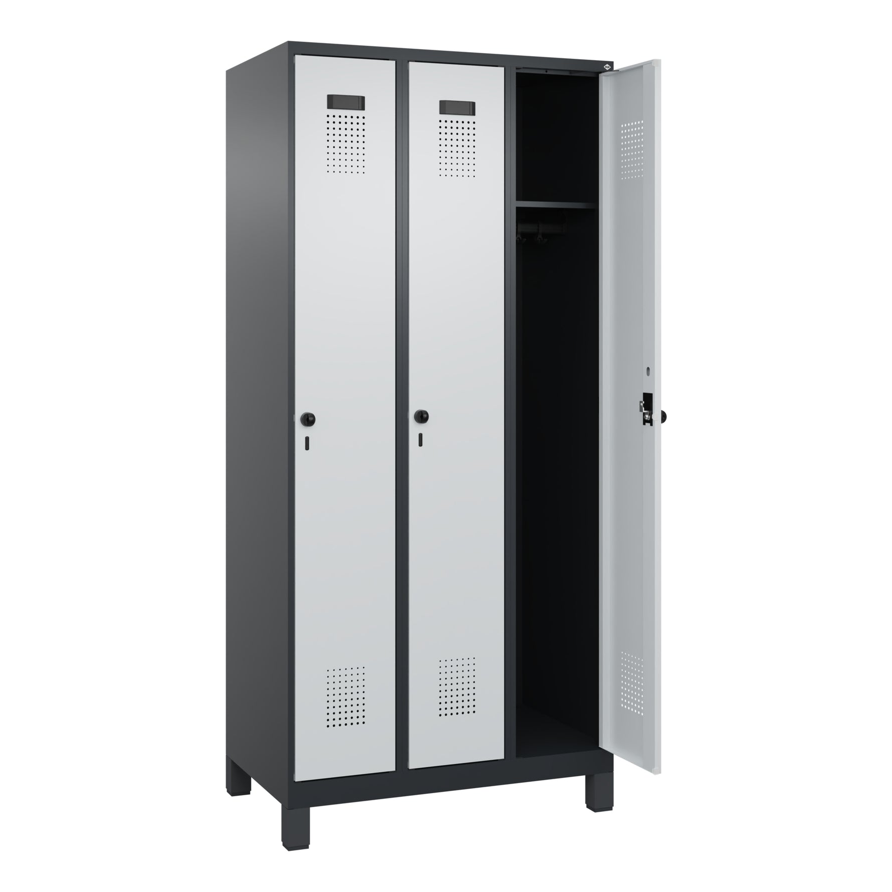 C+P Kleiderspind Evolo PLUS mit Standfuß 3 Abteile schwarzgrau – Produktbild 2